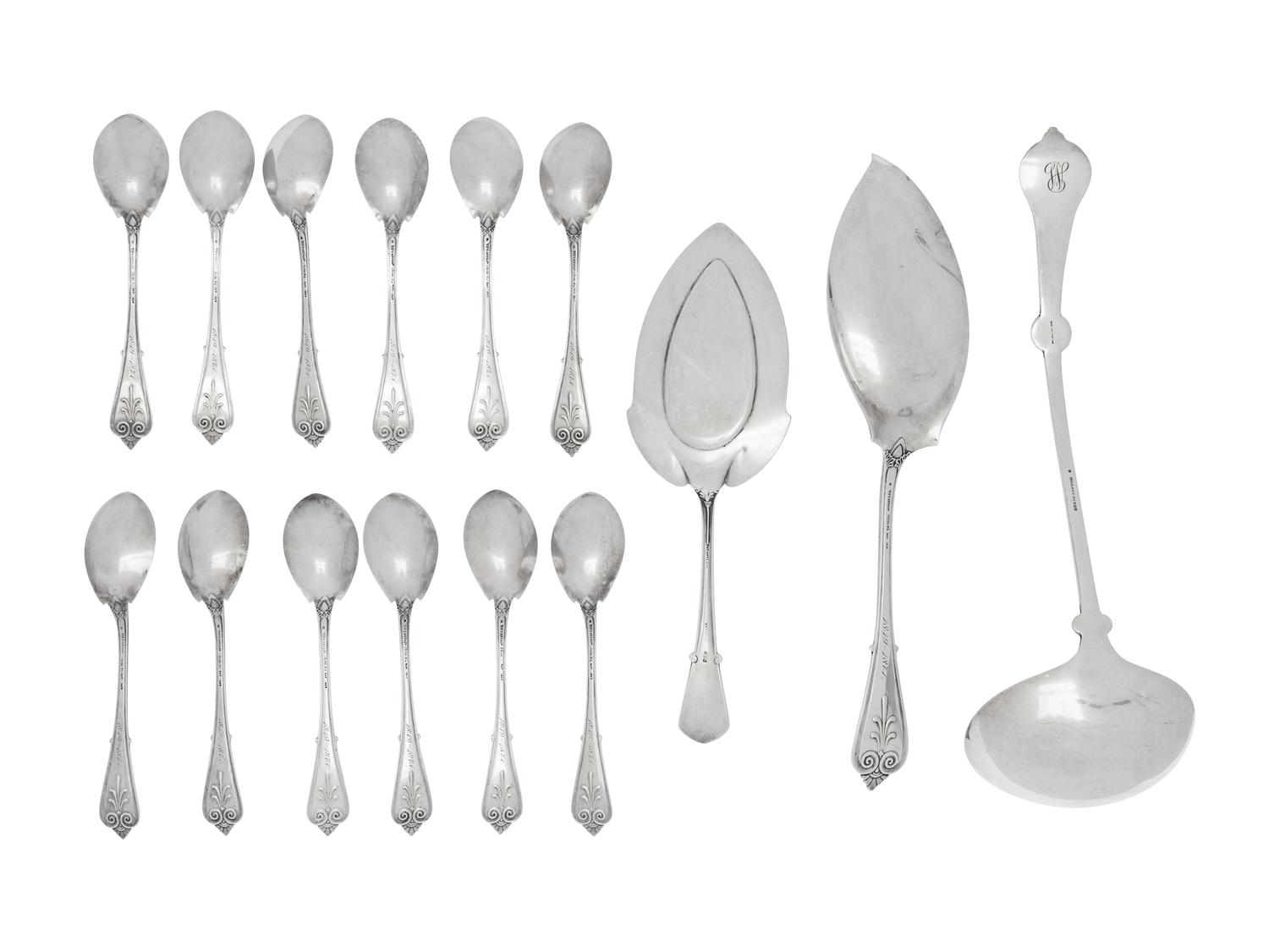 Twelve Tiffany & Co. Silver Dessert Spoons and a Dessert Server