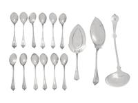Twelve Tiffany & Co. Silver Dessert Spoons and a Dessert Server