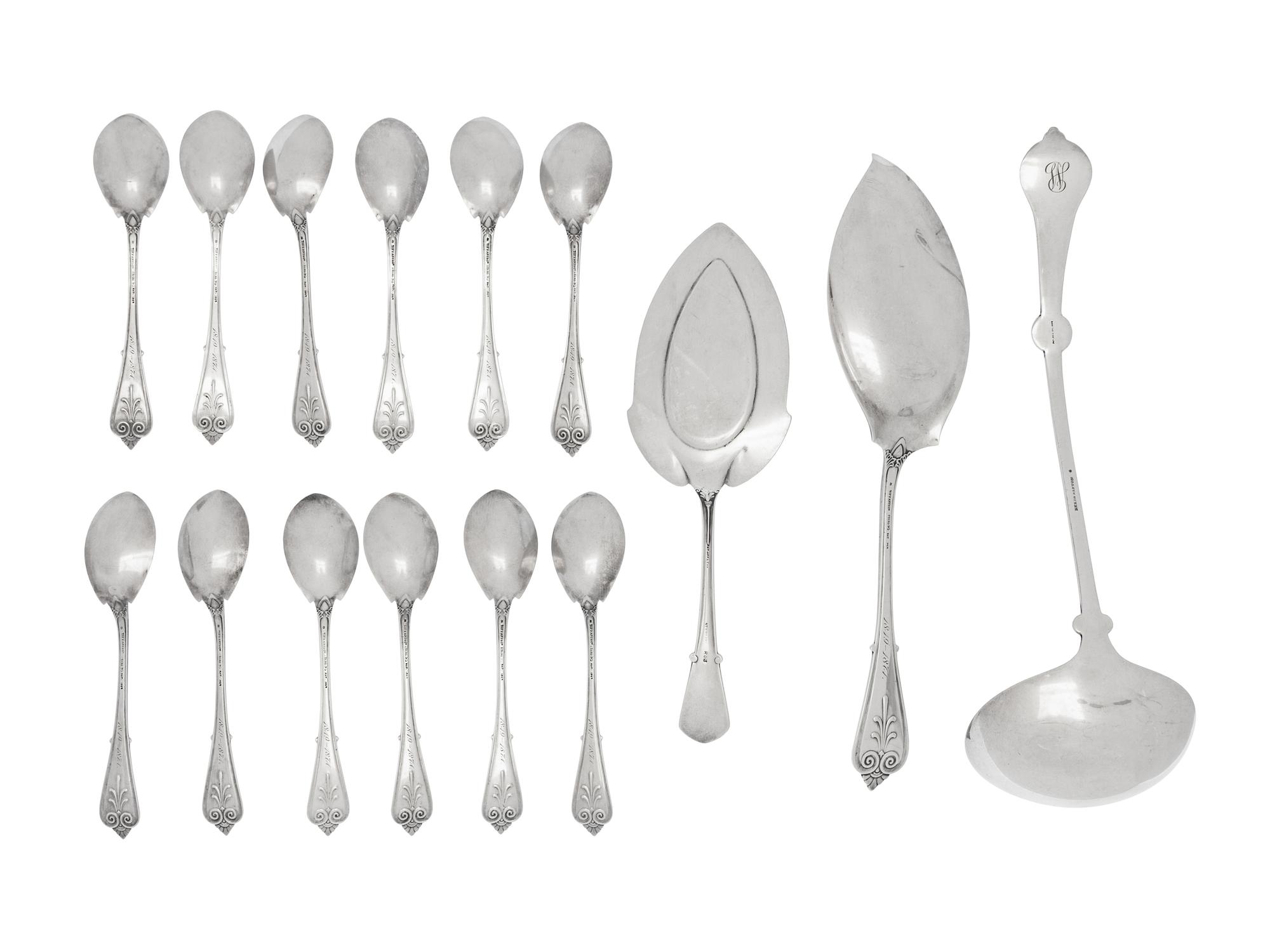 Twelve Tiffany & Co. Silver Dessert Spoons and a Dessert Server