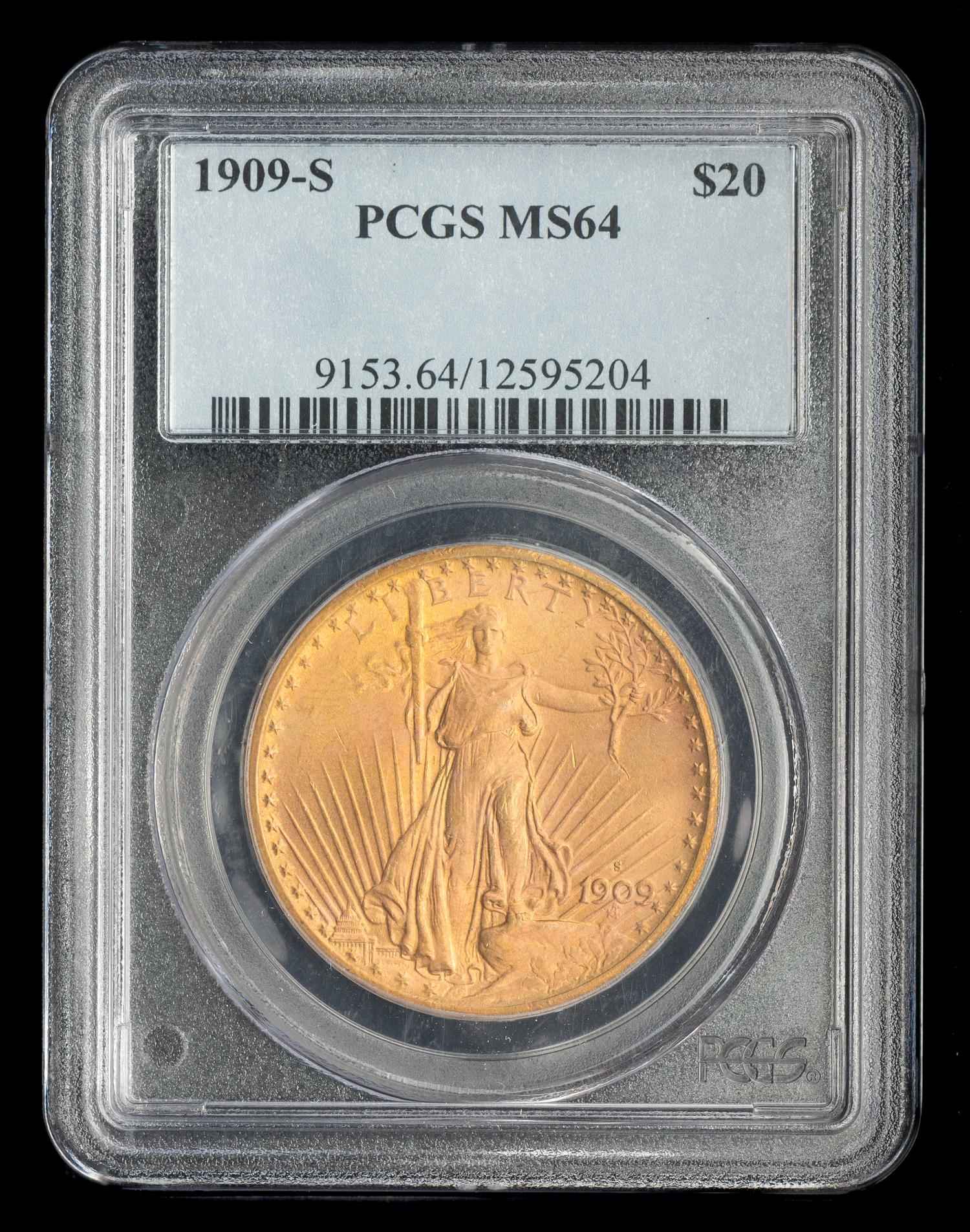 A United States 1909-S St. Gaudens $20 Gold Coin