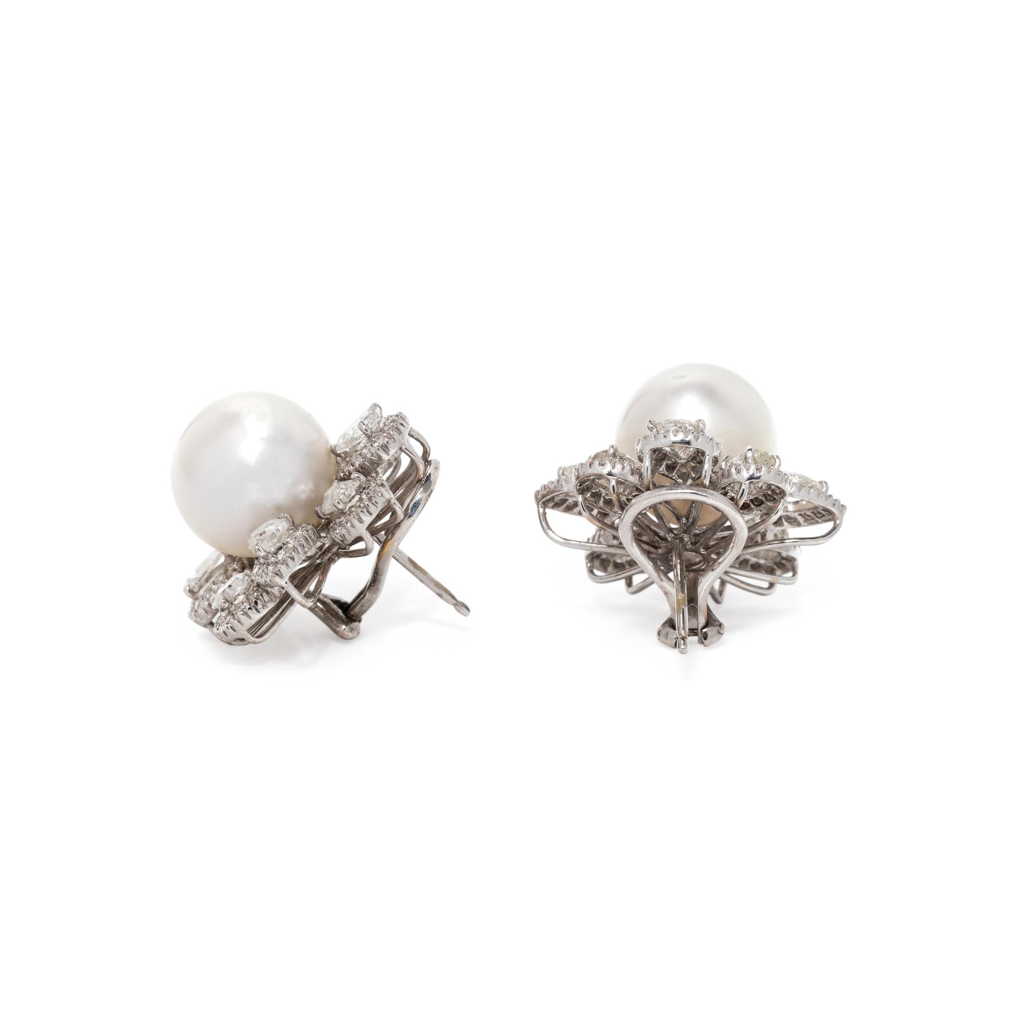 CULTURED SOUTH SEA PEARL AND DIAMOND EARCLIPS