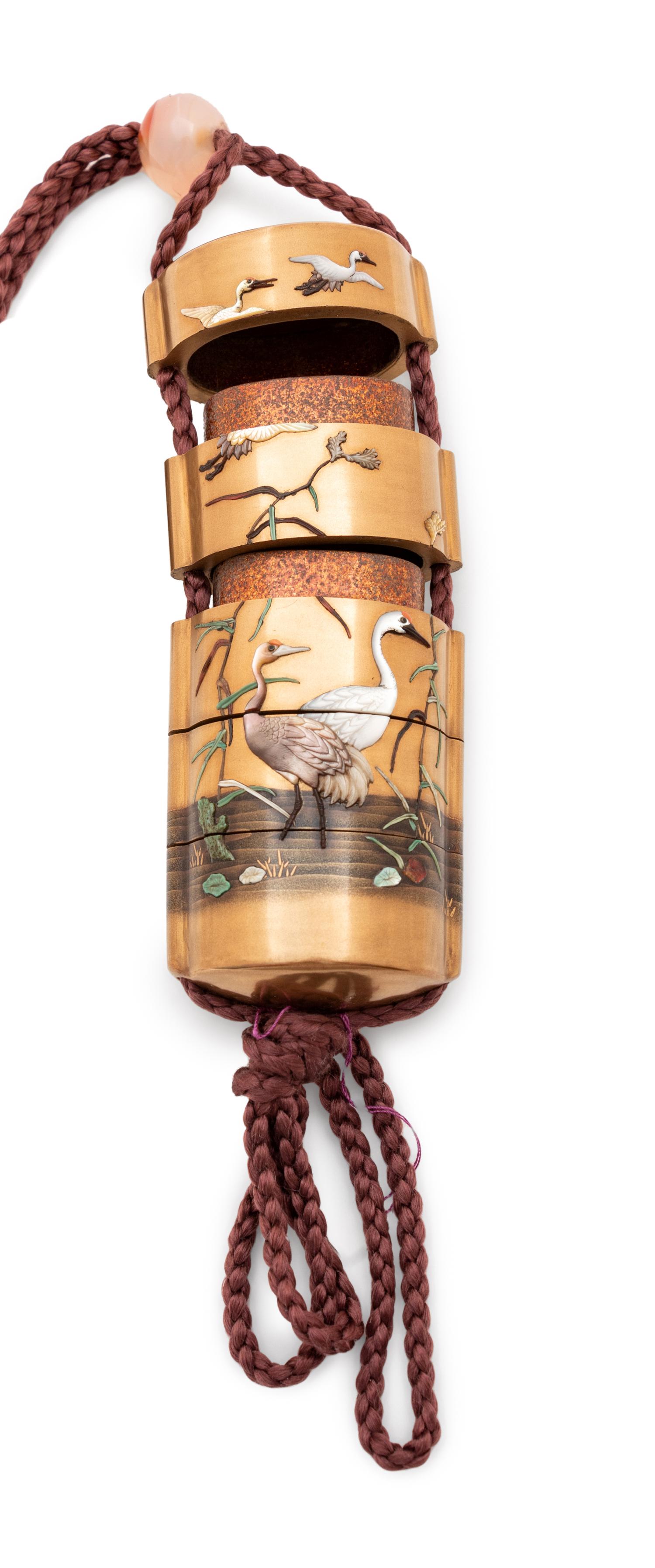 A Gold Lacquer Shibayama Inlaid Four-Case Inro