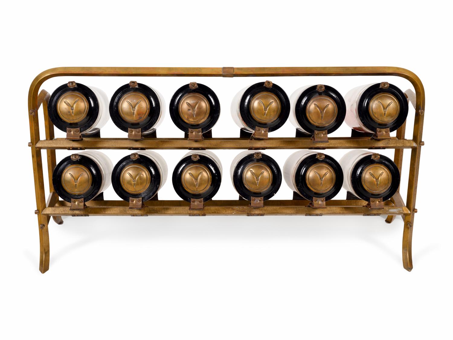 A Countertop Apothecary Brass and Glass Display