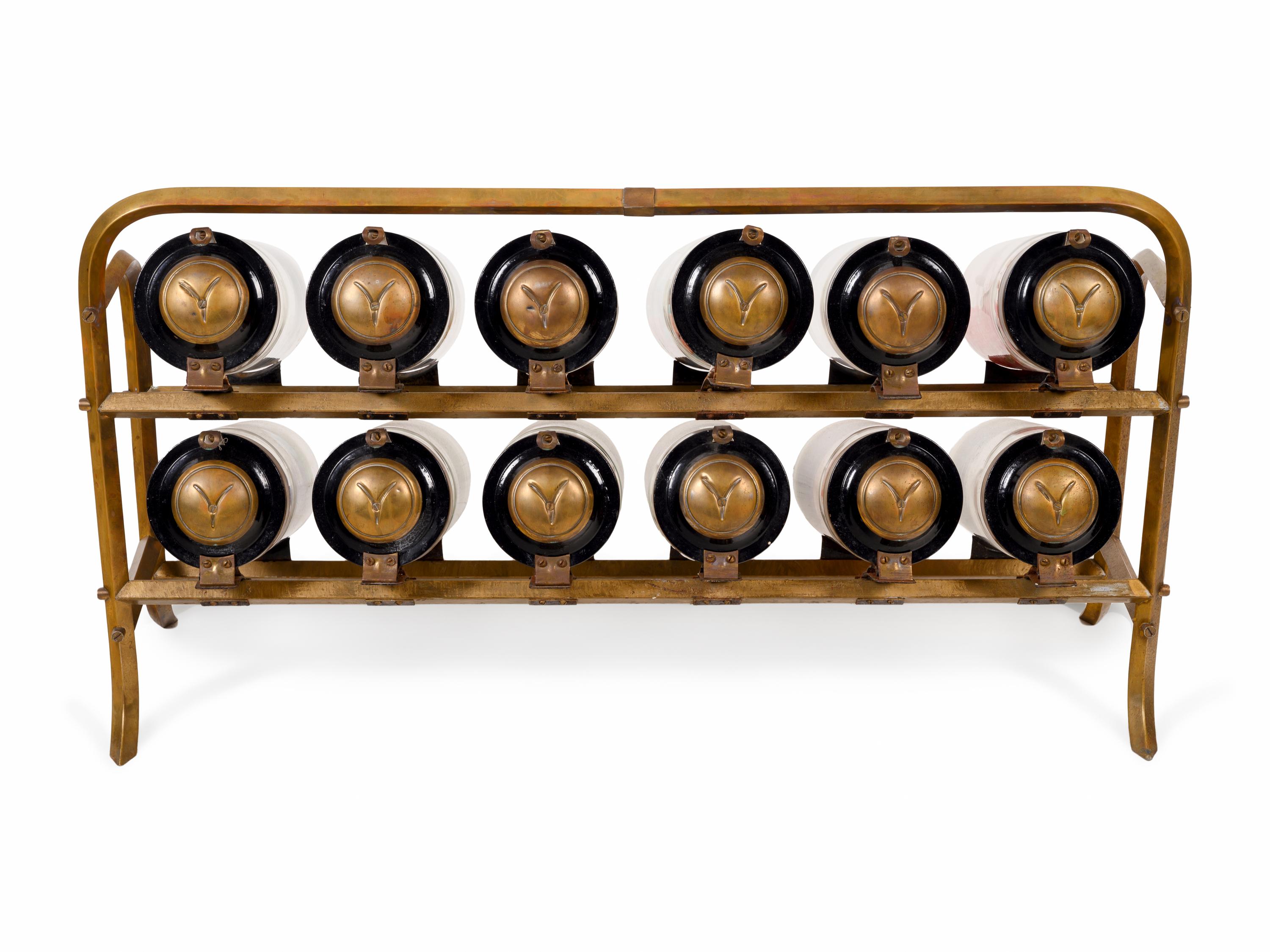 A Countertop Apothecary Brass and Glass Display