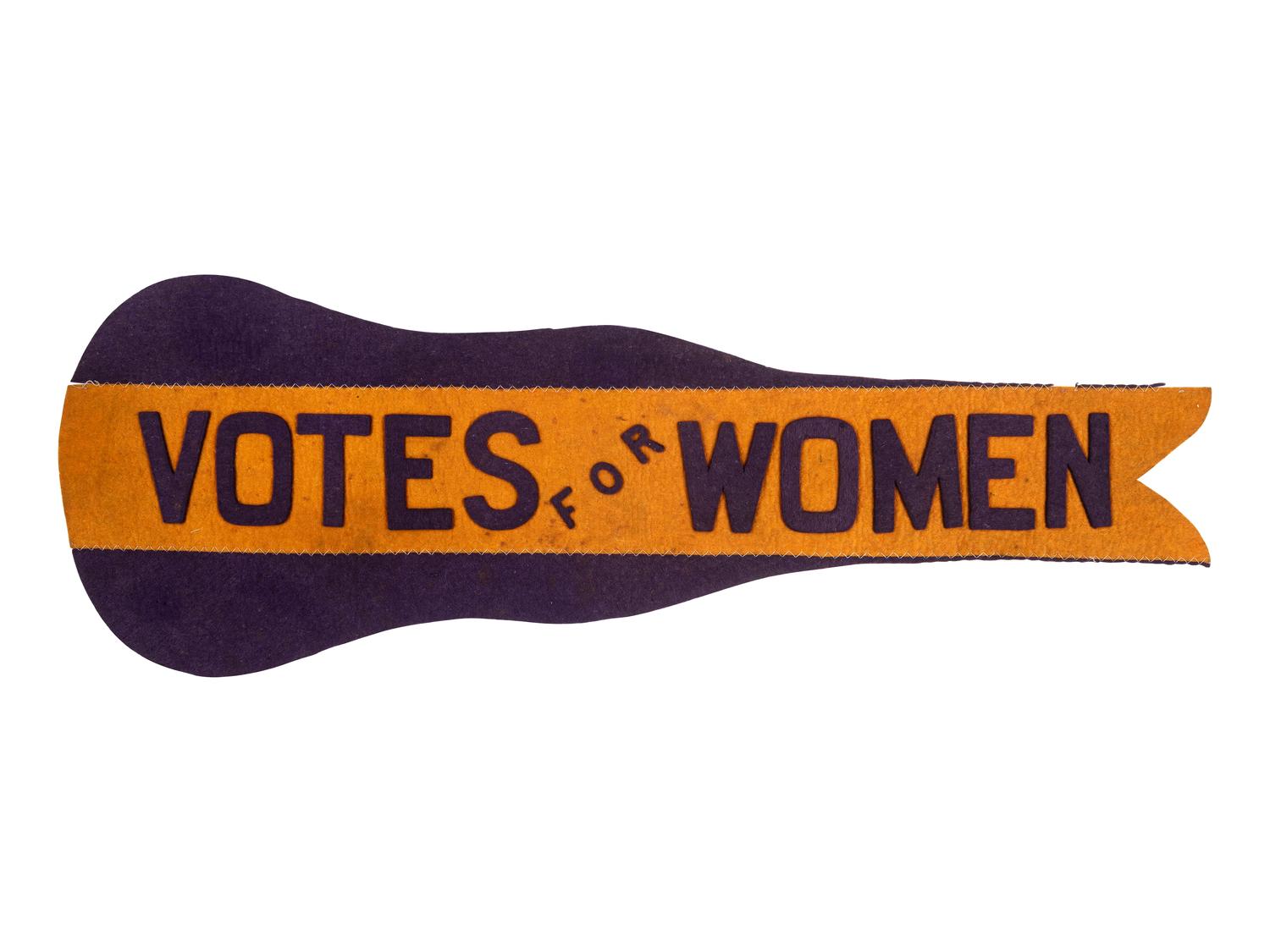 [WOMEN'S SUFFRAGE]. A collection of items belonging to women's rights activist Mariwyn Heath, incl. "Votes for Women" pennant, Veteran Feminists Medal of Honor, pinbacks, buttons, & pewter figures.