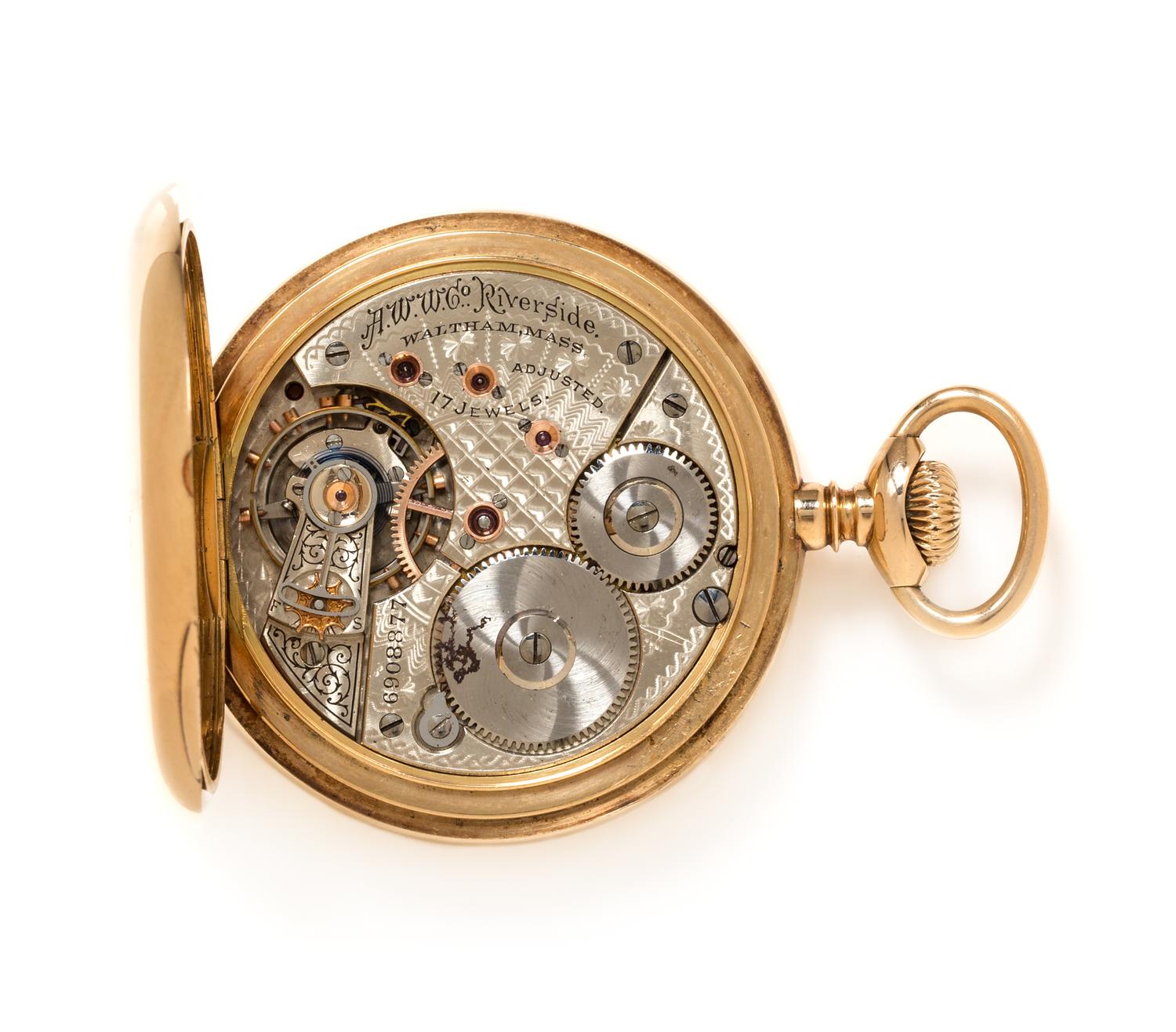 A 14 Karat Yellow Hunter Case Pocket Watch, American Waltham, Circa 1898, 76.70 dwts.