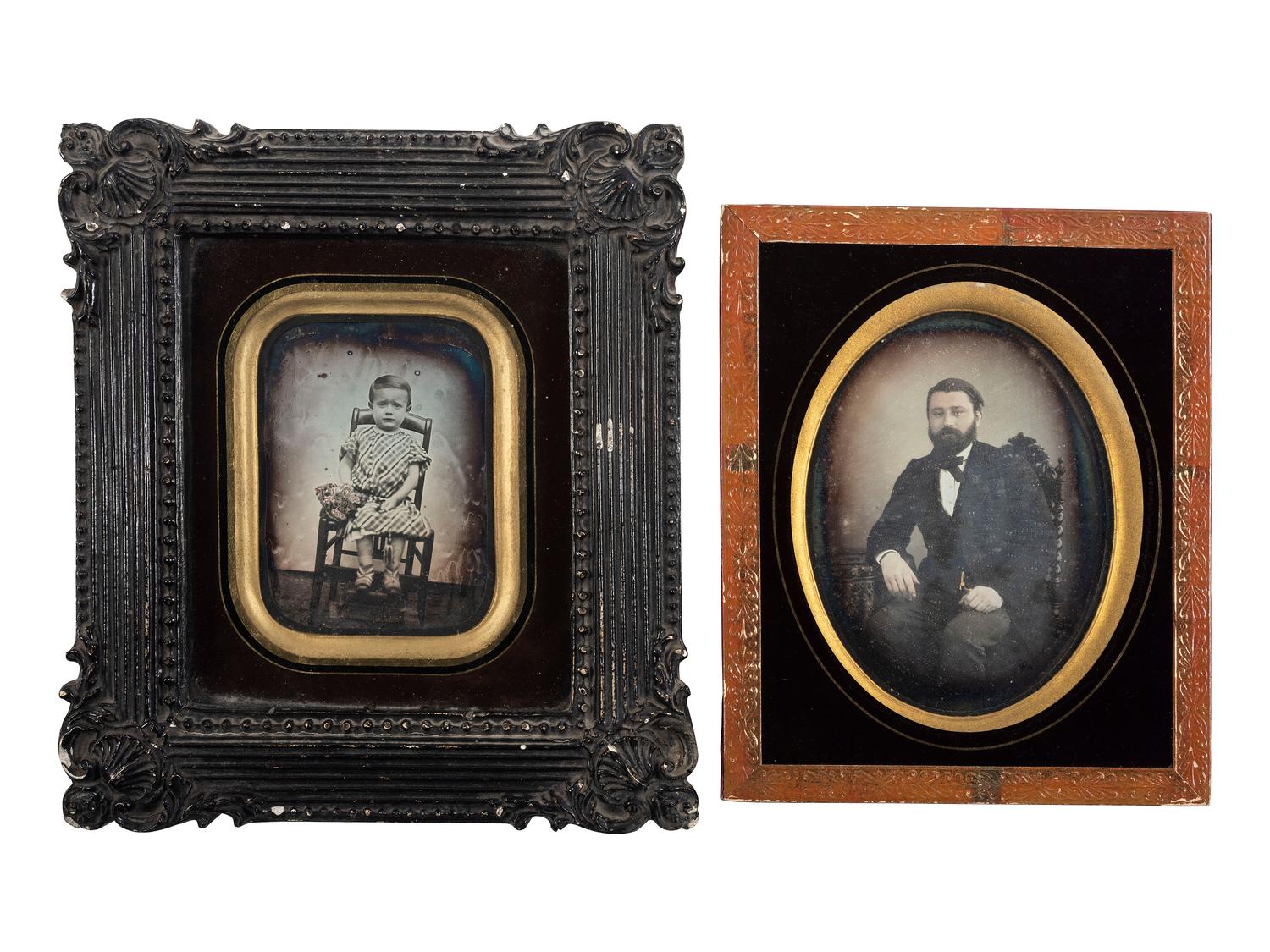 [EARLY PHOTOGRAPHY]. A group of 19 European daguerreotypes and ambrotypes, including: