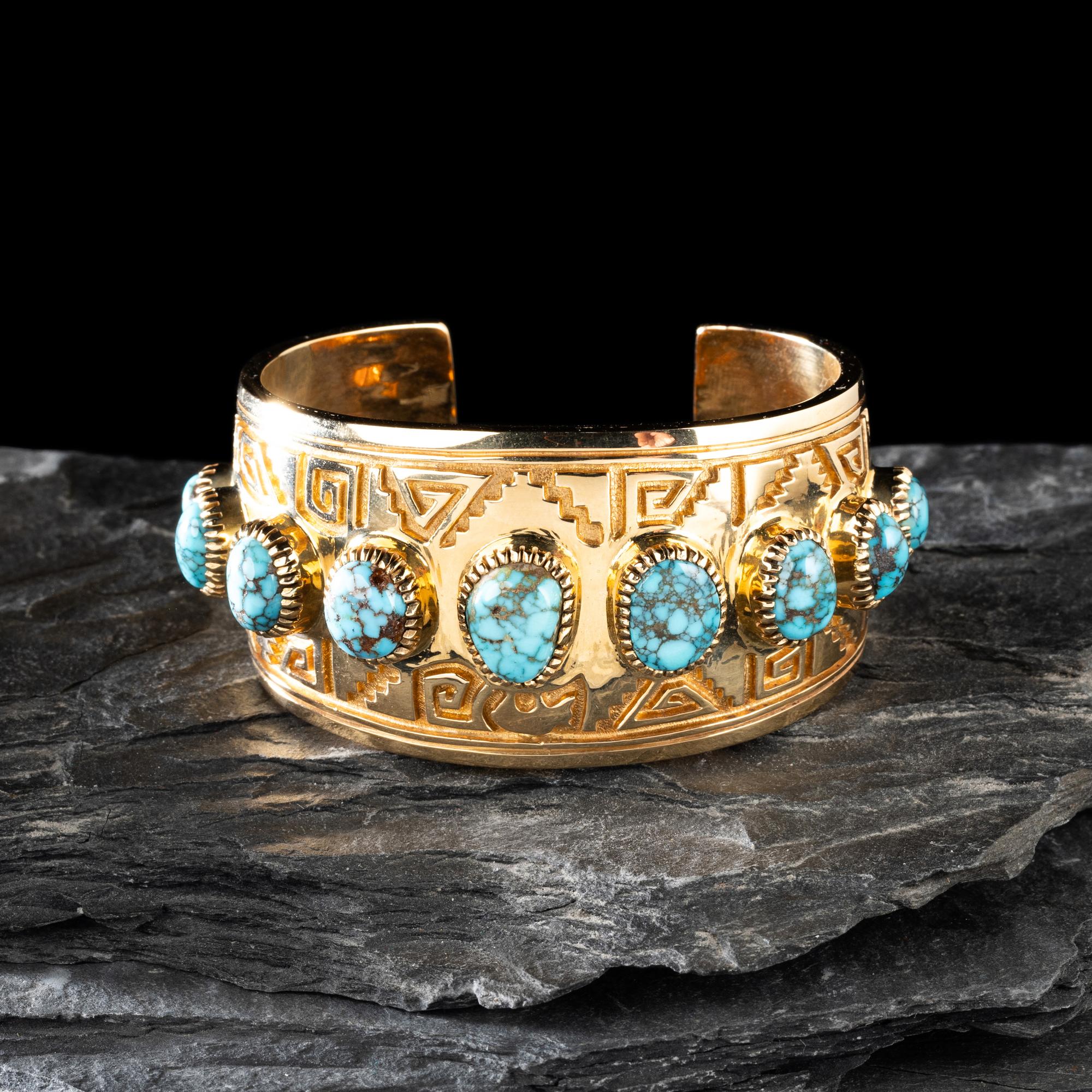 Vernon Haskie (Diné, b. 1968) — 14K Gold and Gem Grade Turquoise Cuff Bracelet