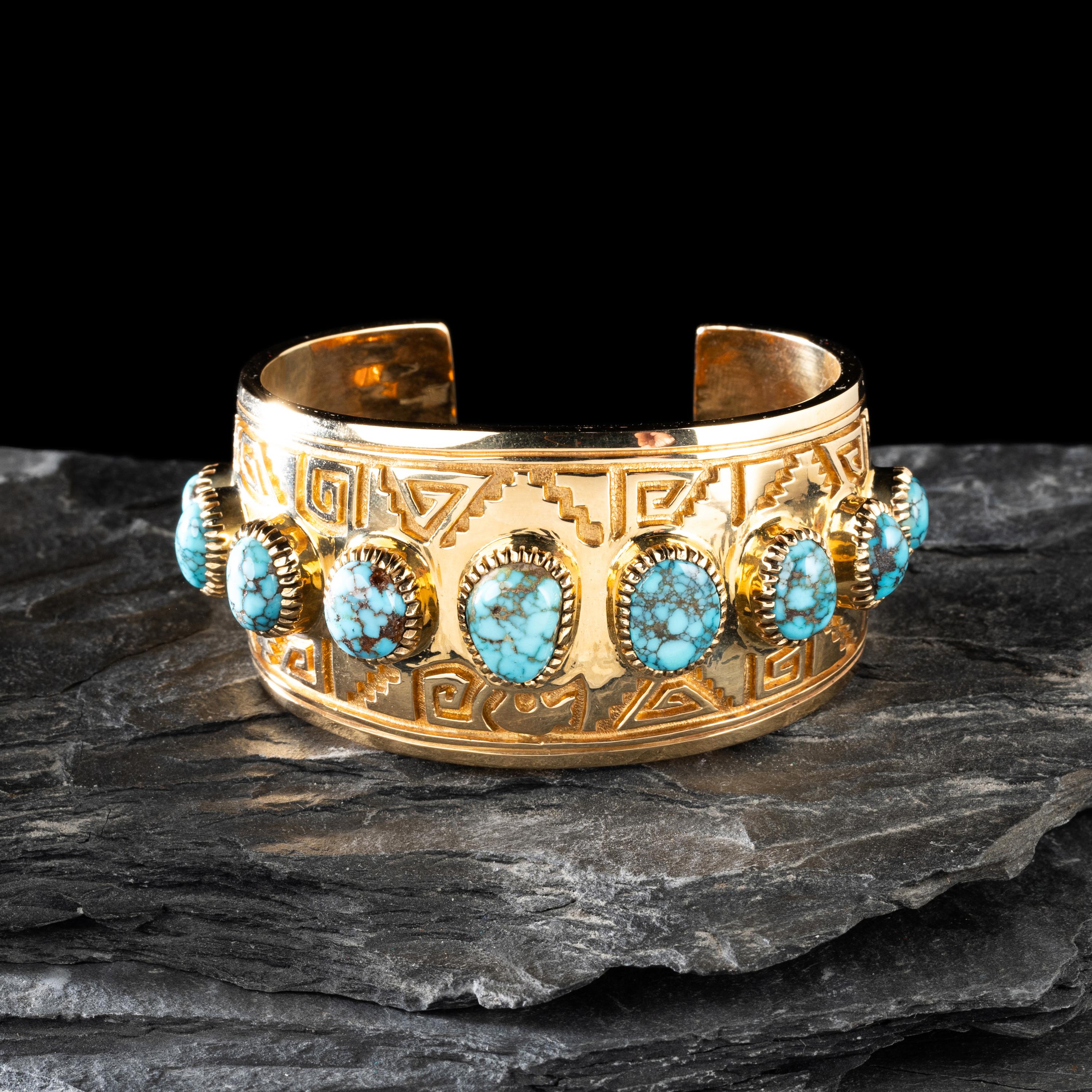Vernon Haskie (Diné, b. 1968) — 14K Gold and Gem Grade Turquoise Cuff Bracelet