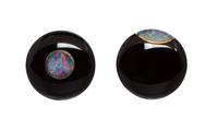 A Pair of 14 Karat Yellow Gold, Onyx and Opal Earclips, 17.10 dwts.