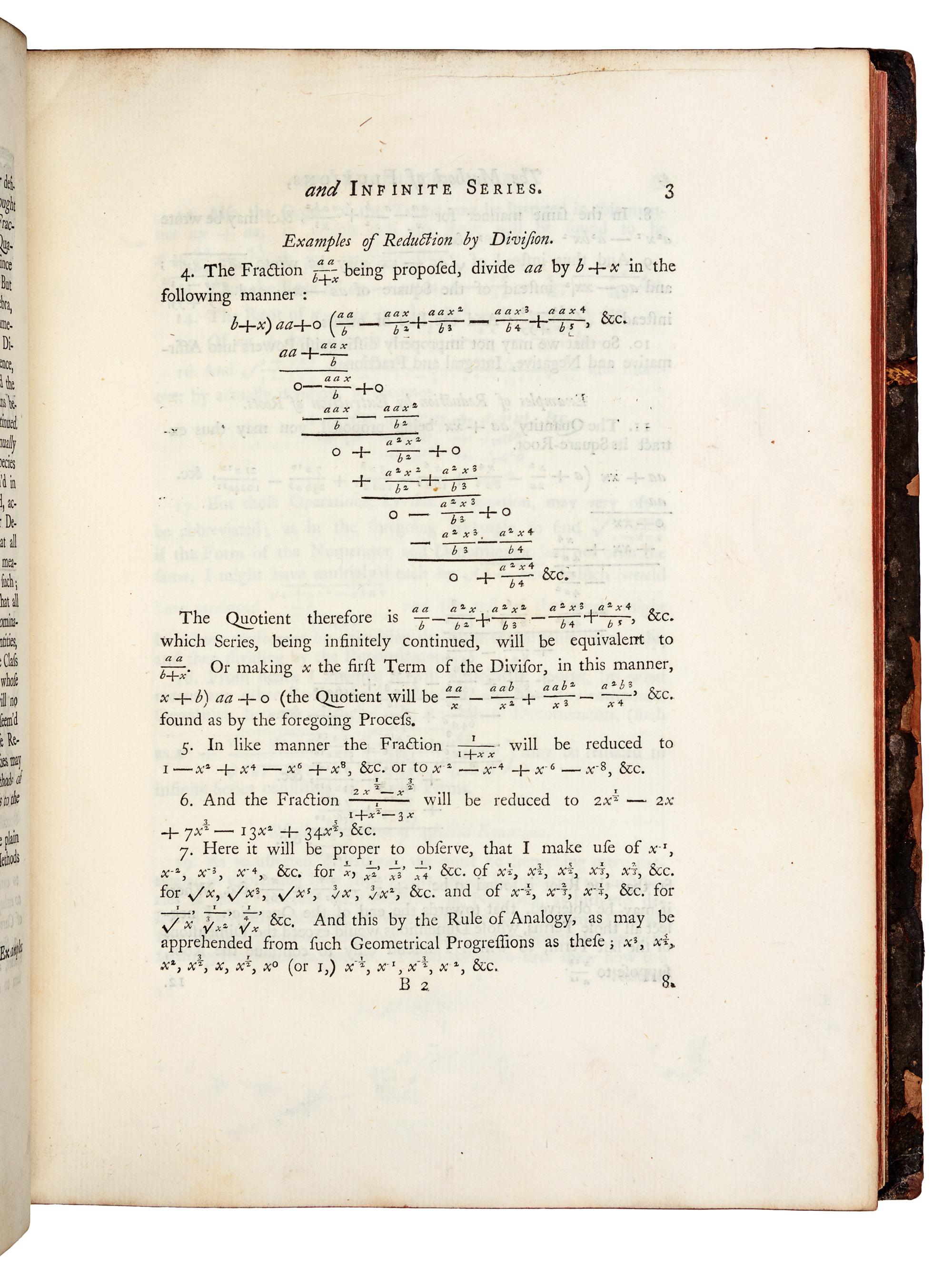 NEWTON, Isaac, Sir (1642-1727). The Method of Fluxions and Infinite Series; with its Application to the Geometry of Curve-Lines . Translated by John Colson. -- John COLSON (1680-1760). A Perpetual Comment upon the foregoing Treatise . London: Henry Woodfall for John Nourse, 1736.