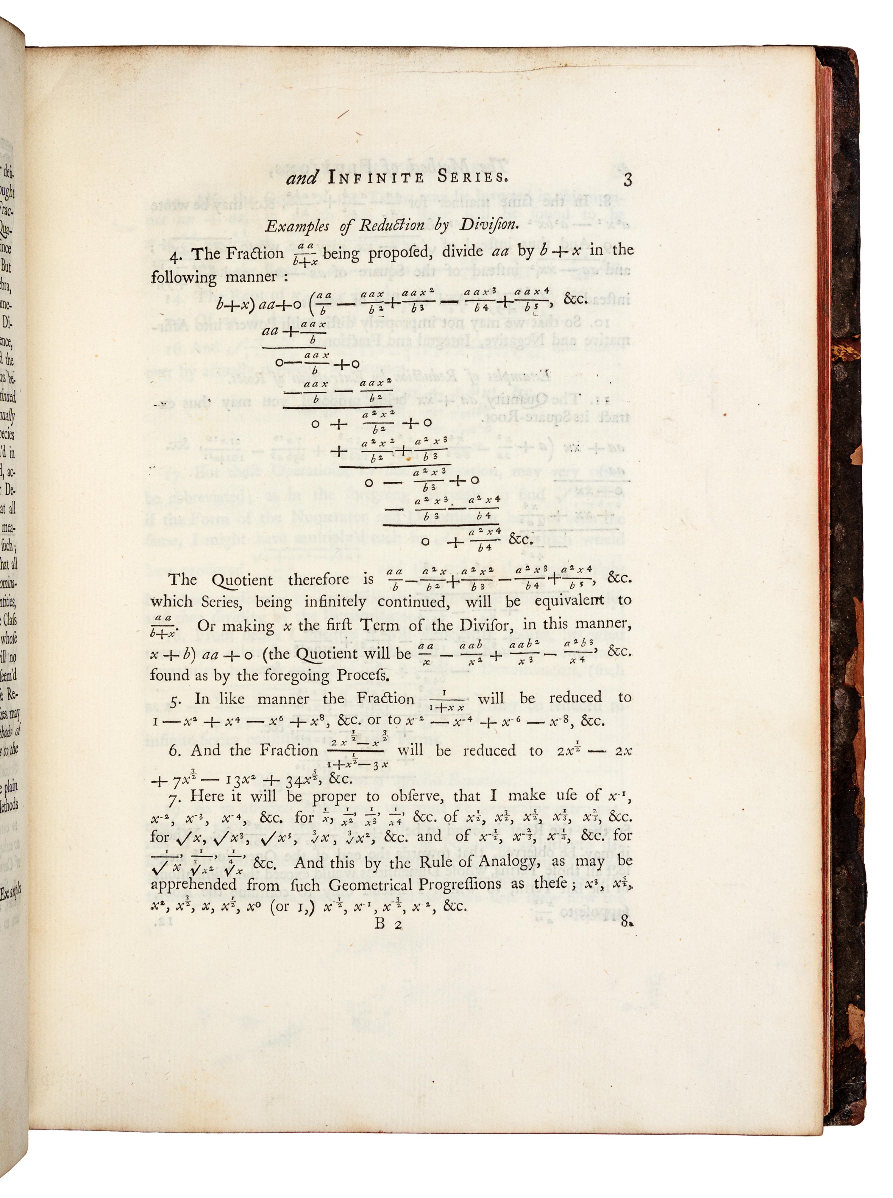 NEWTON, Isaac, Sir (1642-1727). The Method of Fluxions and Infinite Series; with its Application to the Geometry of Curve-Lines . Translated by John Colson. -- John COLSON (1680-1760). A Perpetual Comment upon the foregoing Treatise . London: Henry Woodfall for John Nourse, 1736.