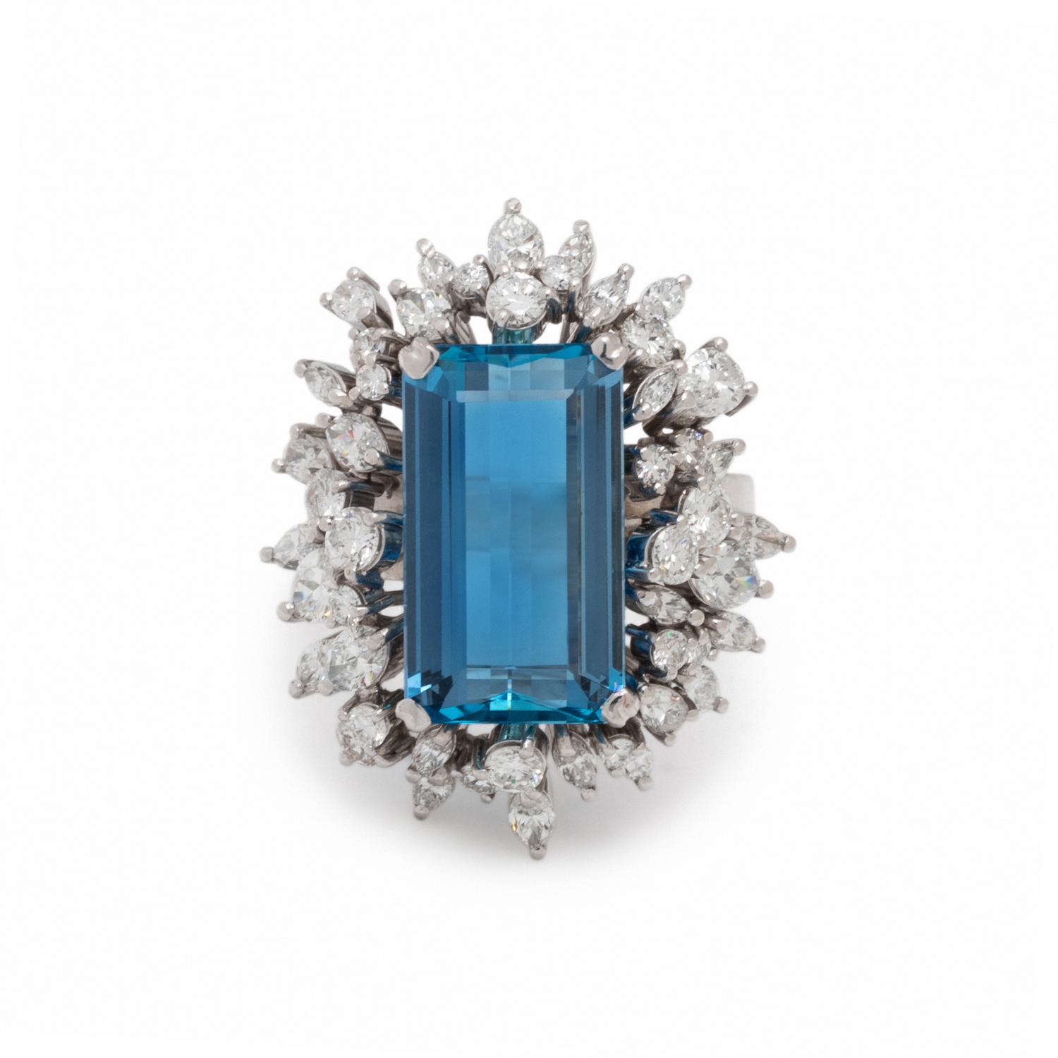 AQUAMARINE AND DIAMOND RING