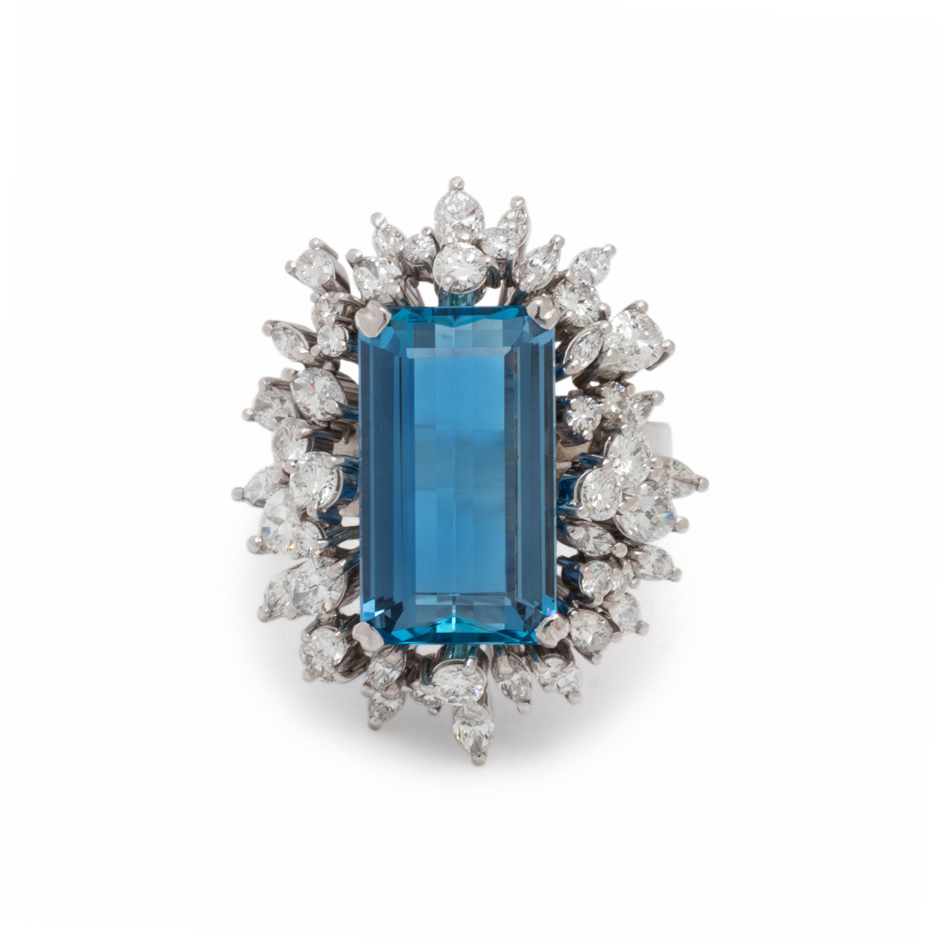 AQUAMARINE AND DIAMOND RING