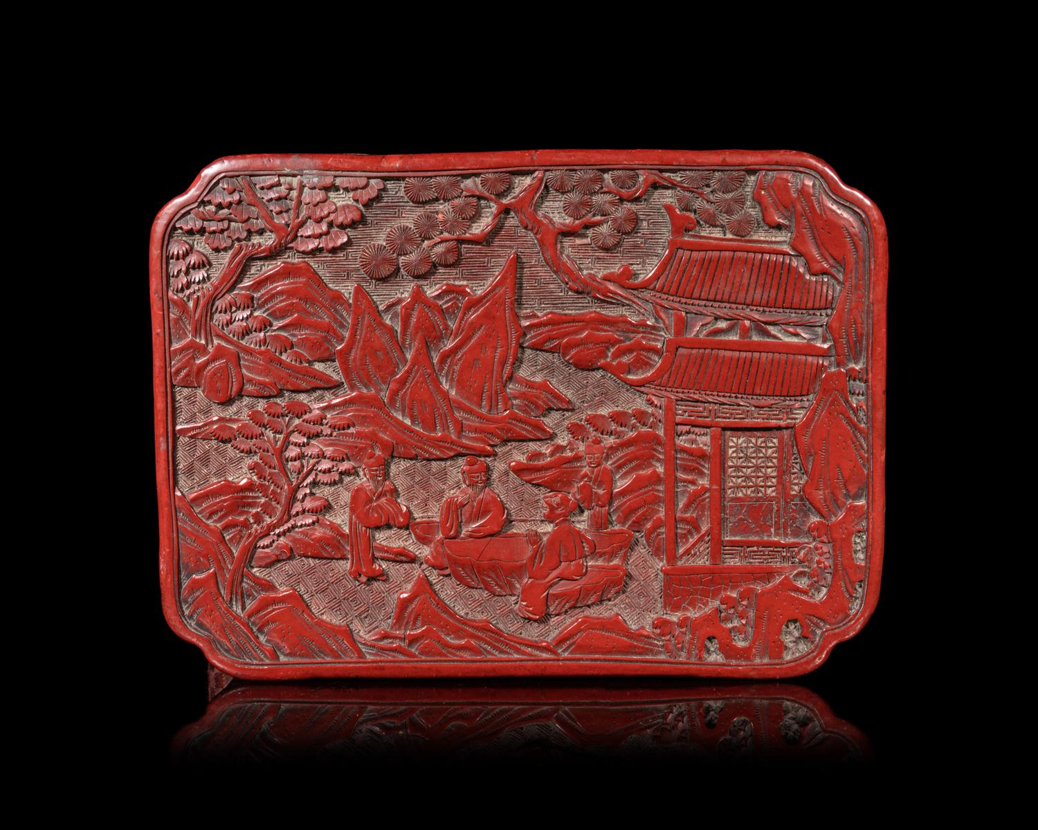 Three Chinese Carved Red Lacquer Articles