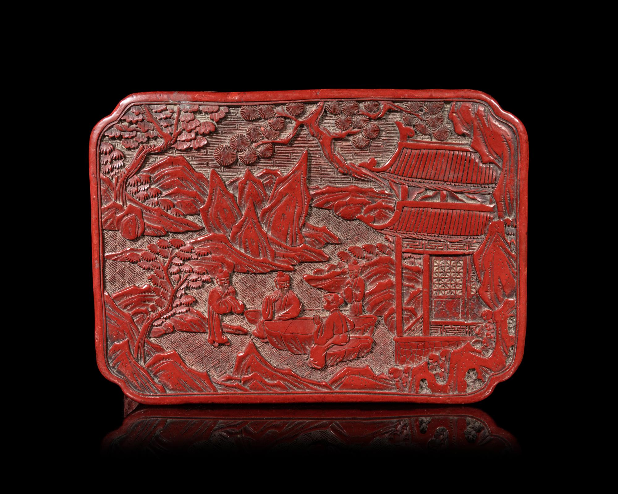 Three Chinese Carved Red Lacquer Articles