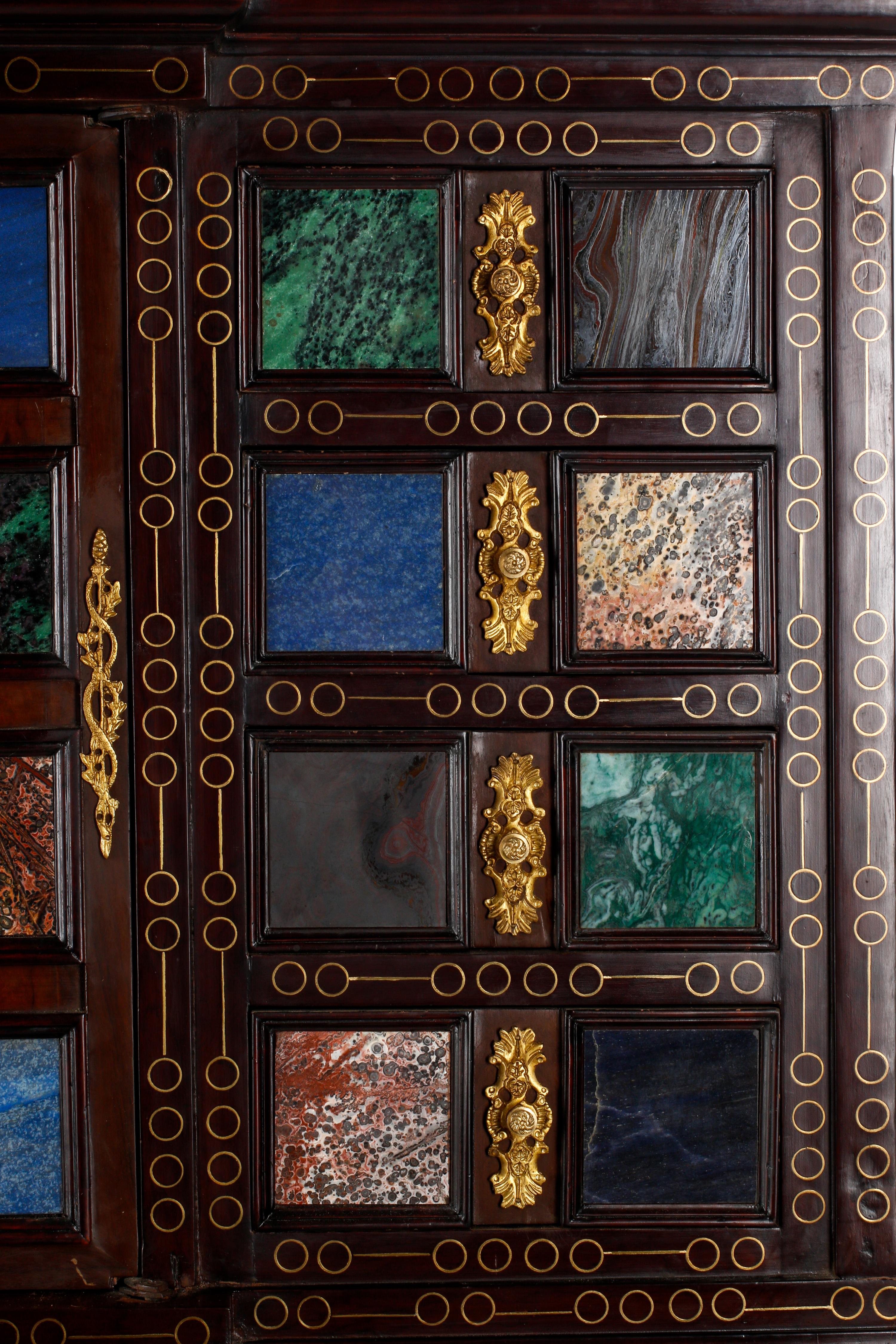 An Italian Renaissance Style Semiprecious Stone-Inlaid Collector's Cabinet on Stand