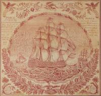 A copper-plate printed handkerchief, "First Built Line of Battle Ship in the Western World" circa 1814
