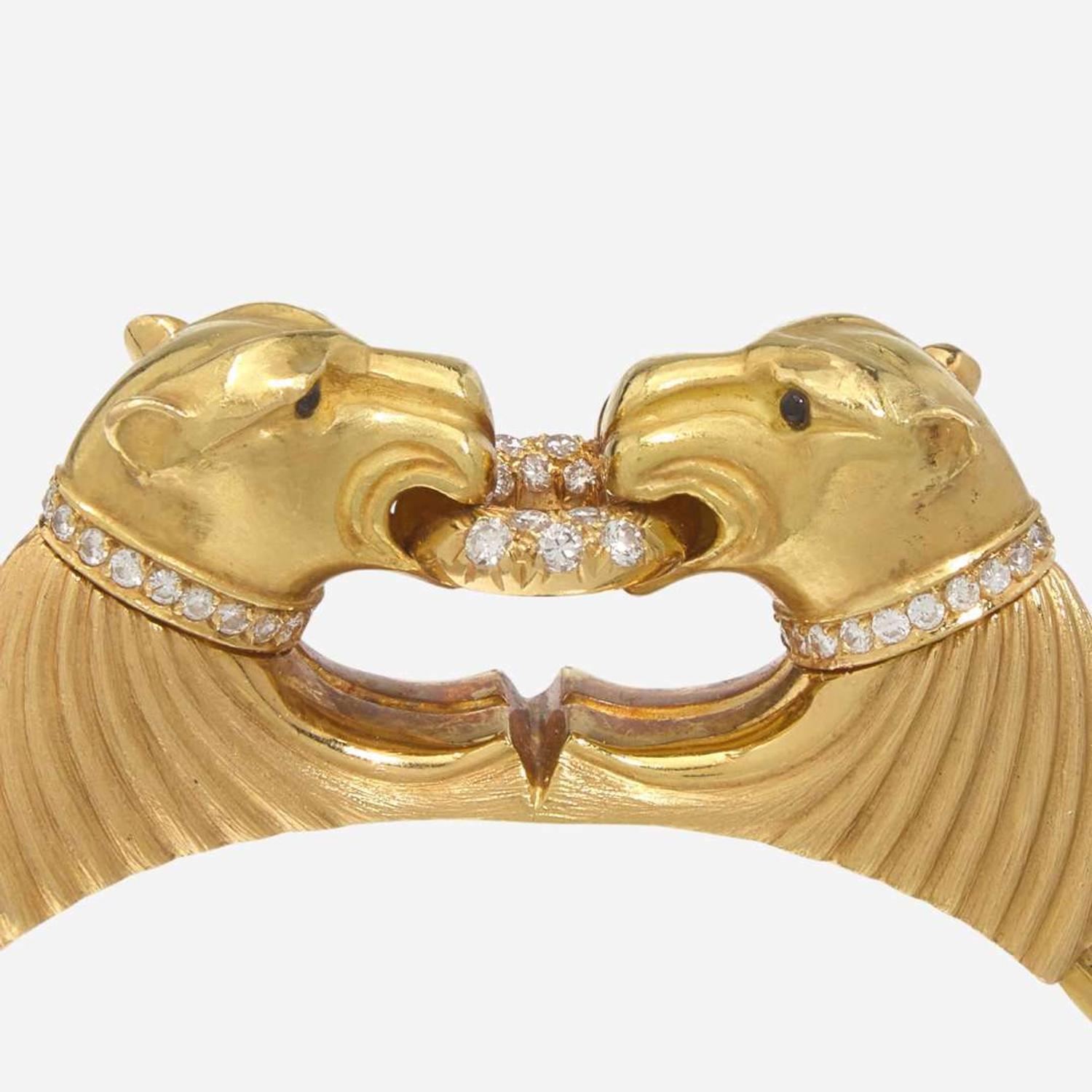 An 18K Yellow Gold and Diamond Panther Bracelet Swiss