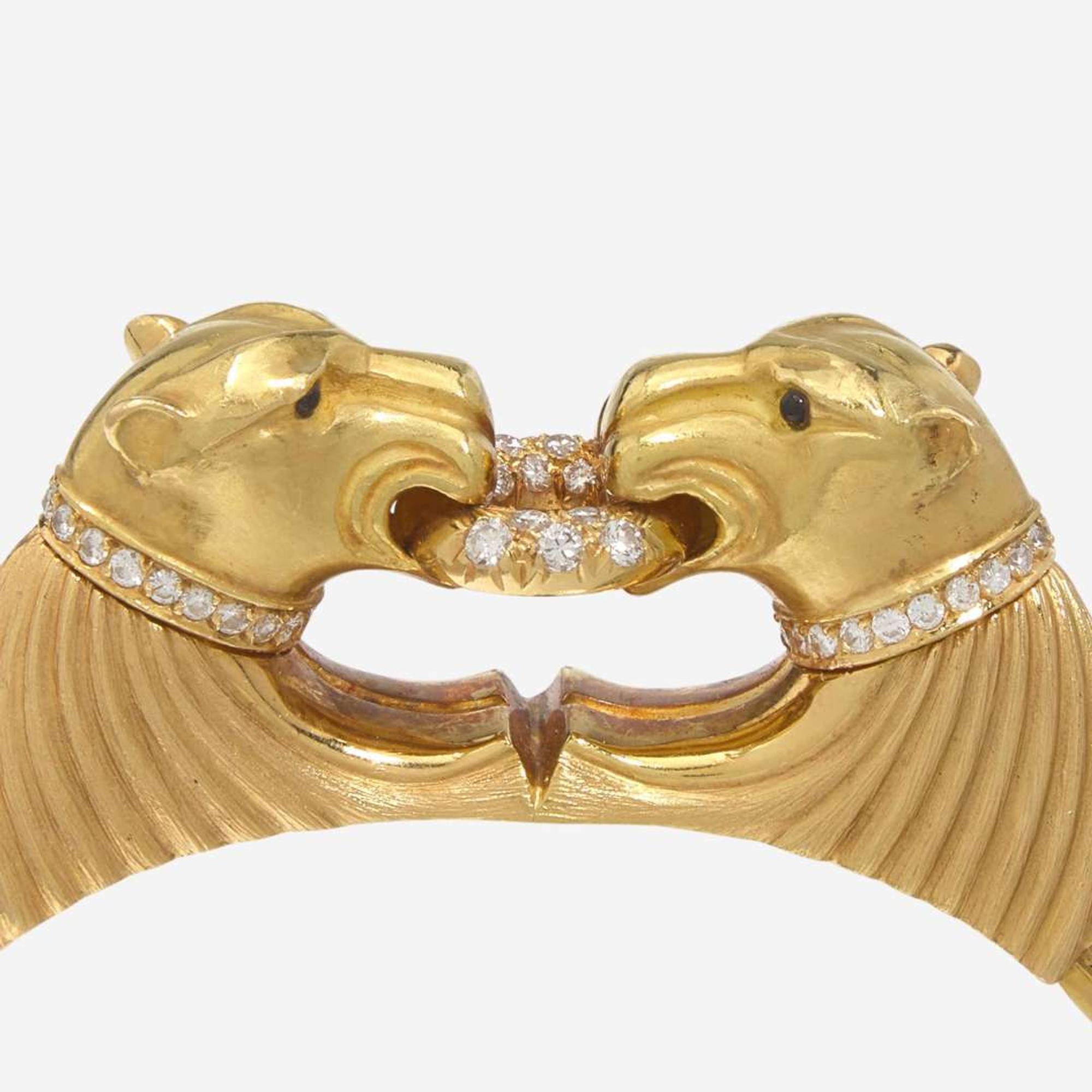 An 18K Yellow Gold and Diamond Panther Bracelet Swiss