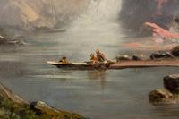 Indians Canoeing on a Mountain Lake