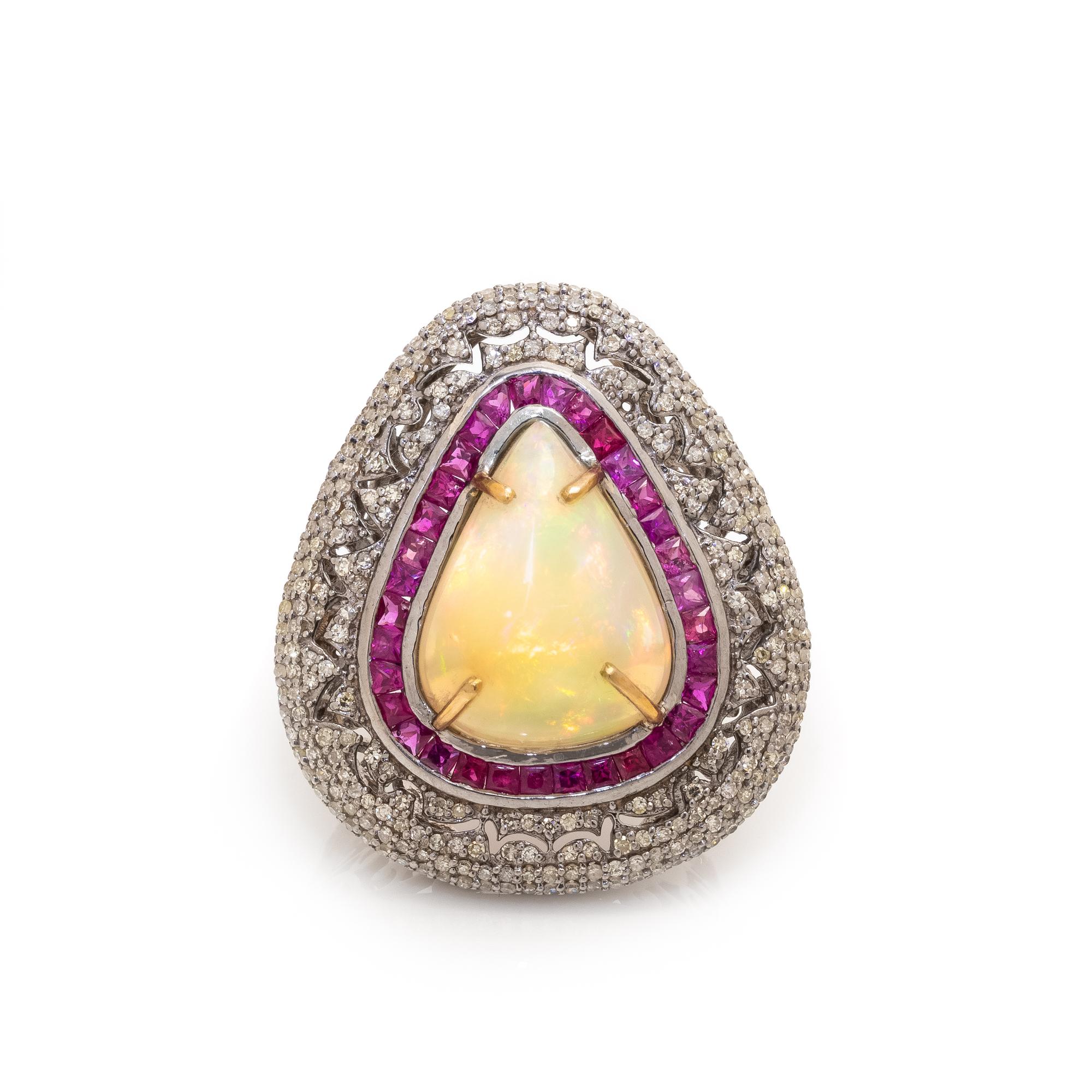 OPAL, RUBY AND DIAMOND RING