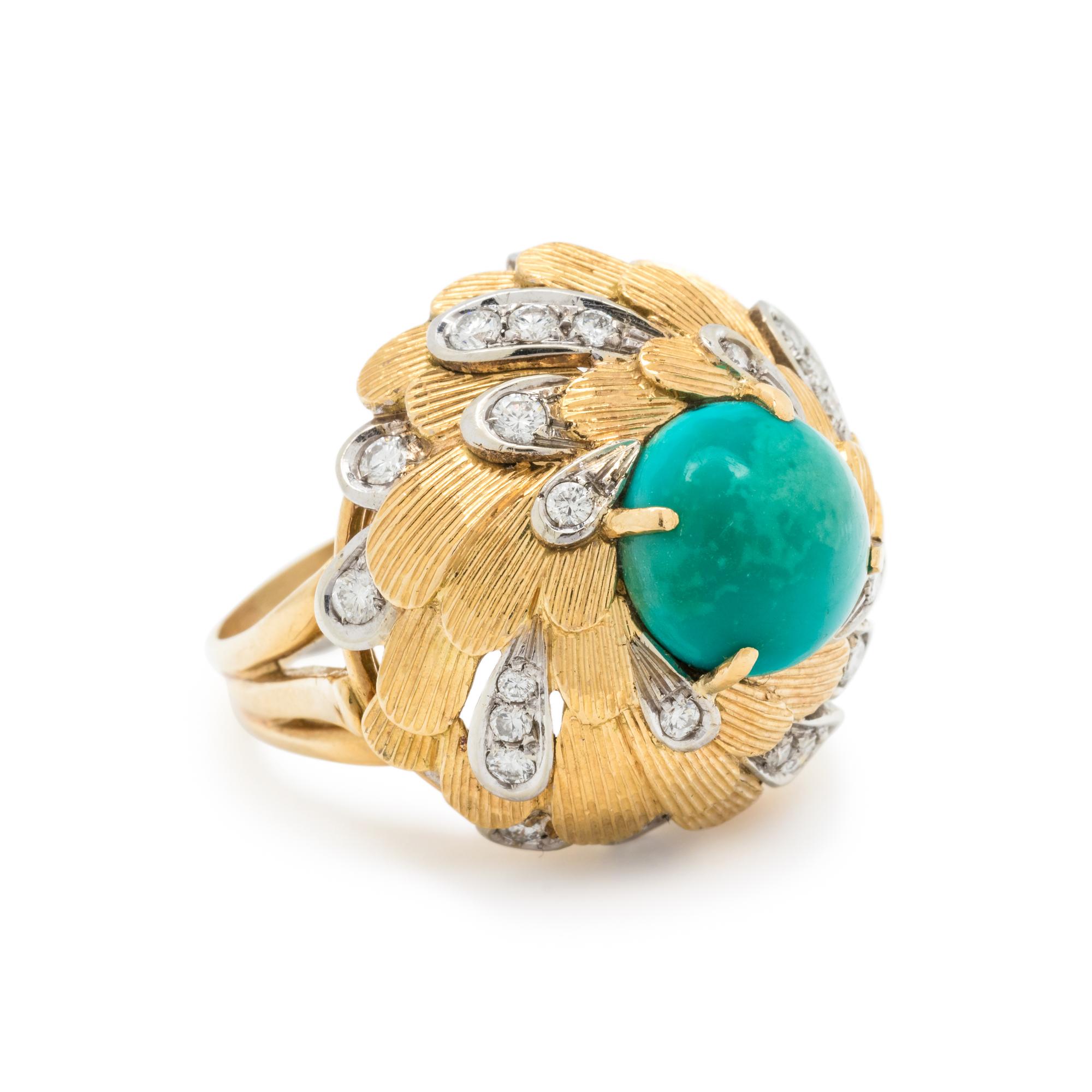 SYNTHETIC TURQUOISE AND DIAMOND RING
