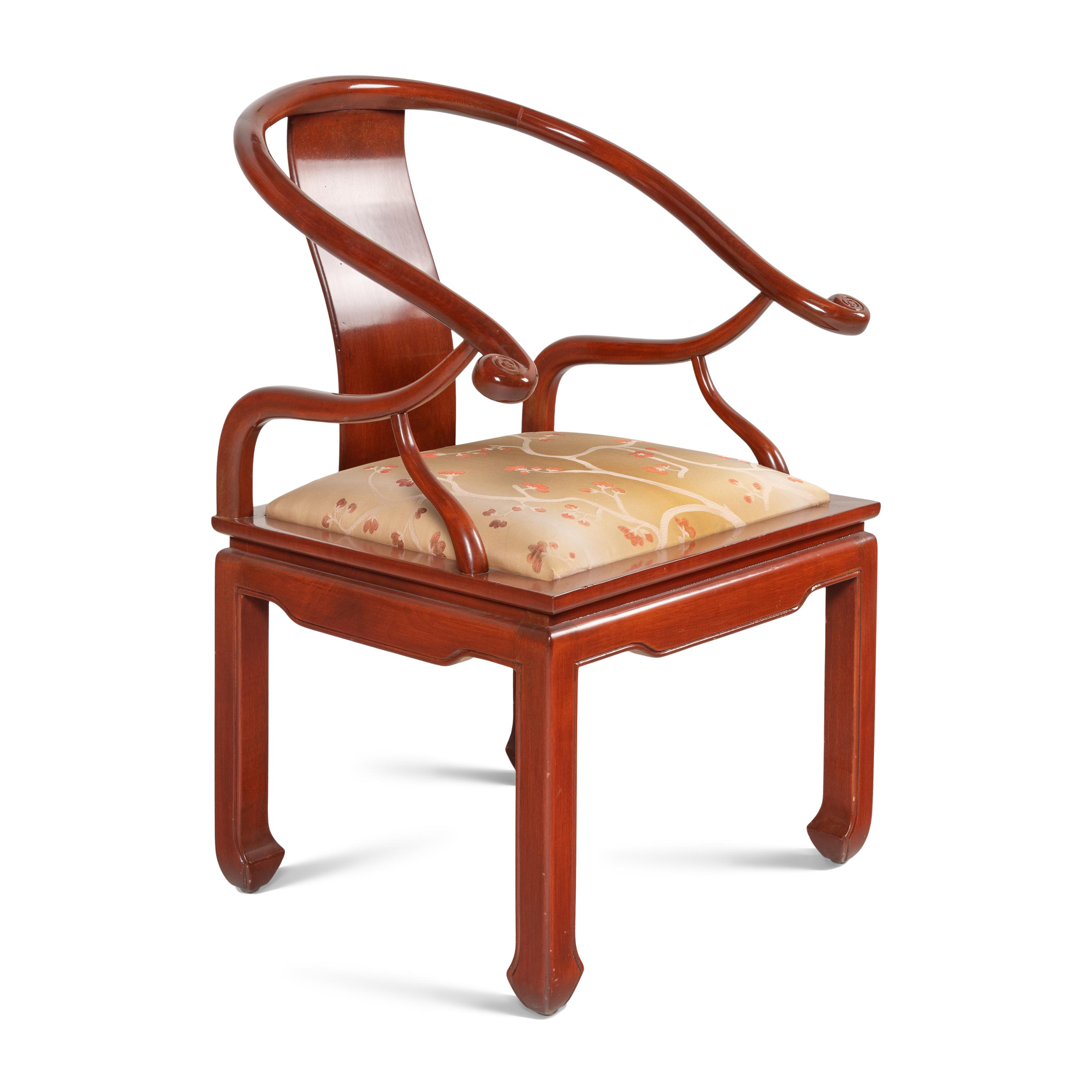 A Contemporary Chinese Red Lacquer Yoke-Back Armchair