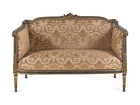 A Louis XV/XVI Transitional Style Painted and Parcel Gilt Settee