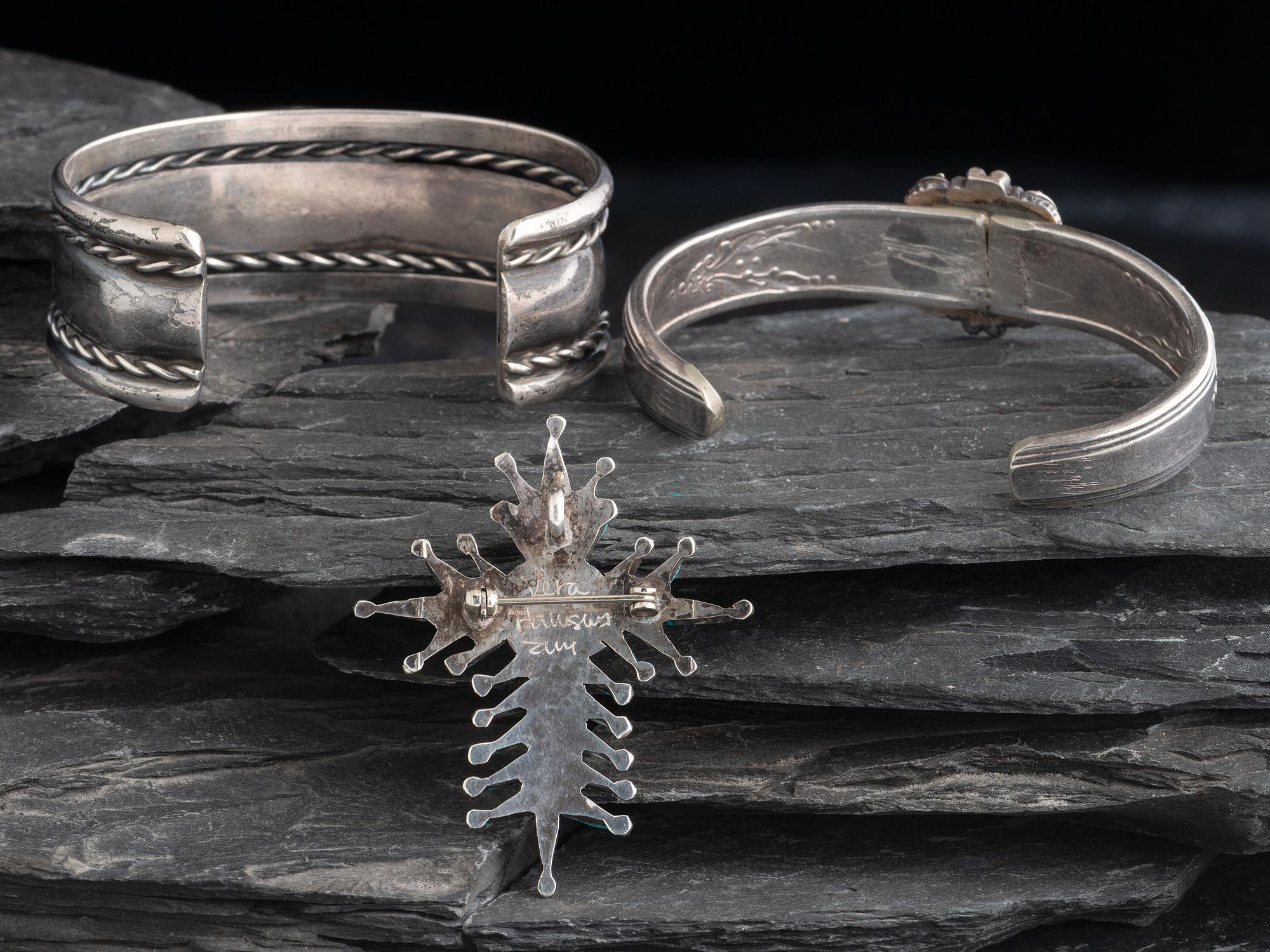 Navajo Cuff Bracelets AND Zuni Petit Point Cross Pendant / Pin