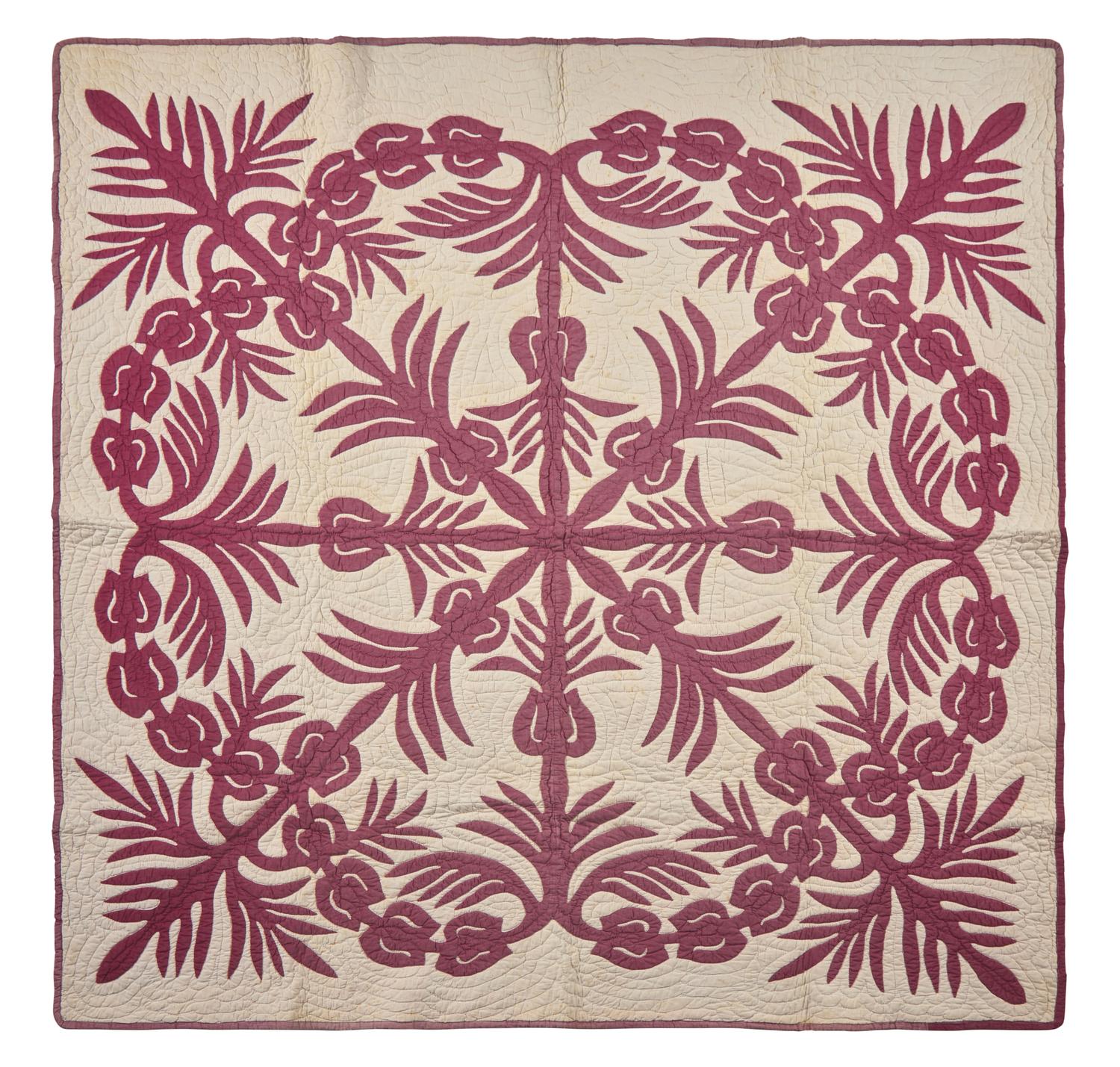 A Hawaiian Appliqued Cotton Quilt