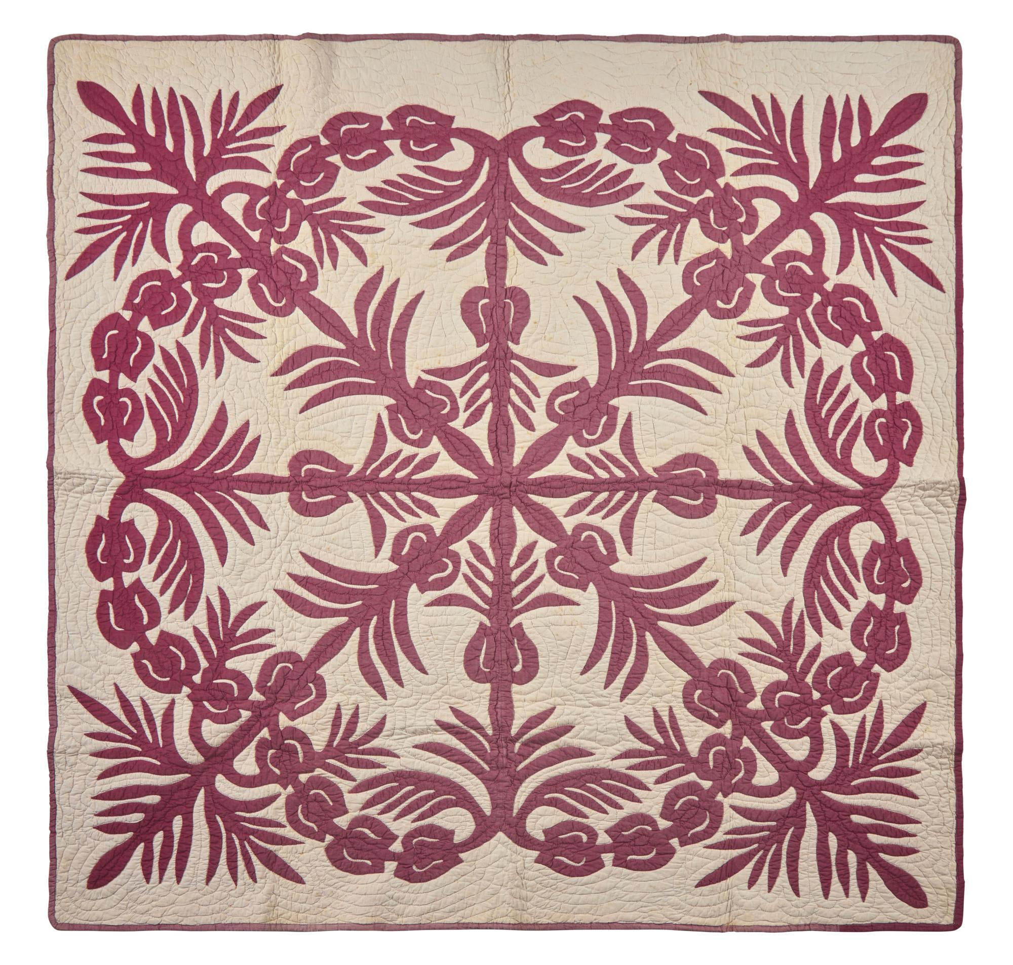 A Hawaiian Appliqued Cotton Quilt
