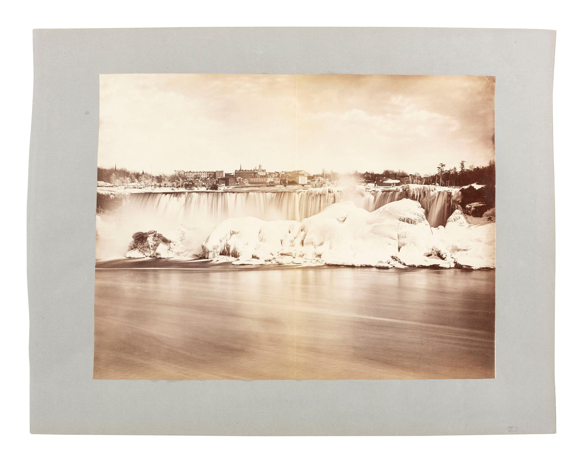 Niagara Falls [BARKER, George (1844-1894), photographer]. Mammoth plate albumen photograph of Niagara Falls in winter. Ca 1860s.