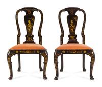 A Pair of Queen Anne Style Chinoiserie-Decorated Side Chairs