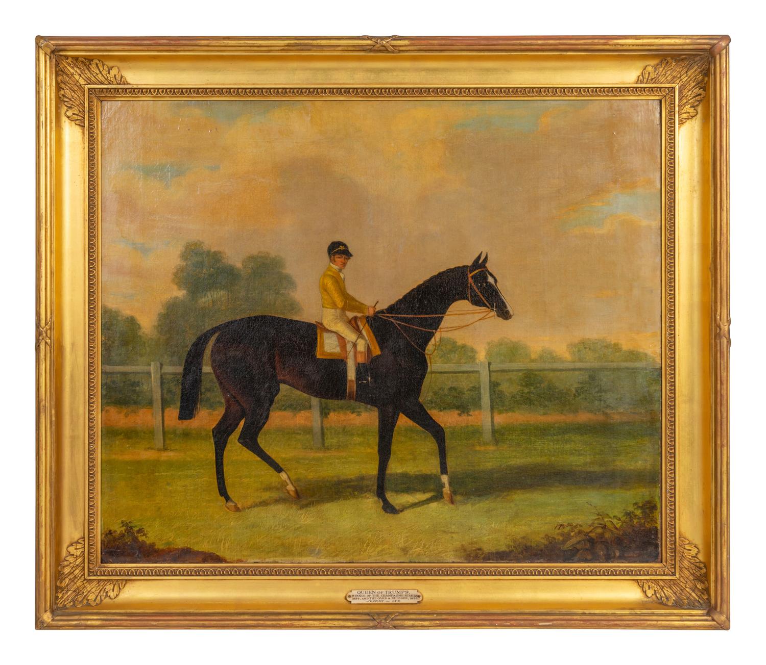 Queen of Trumps, Winner of the Champagne Stakes 1834, and The Oaks and St. Leger 1835, with Jockey Lye