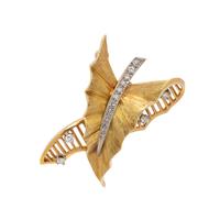 BICOLOR GOLD AND DIAMOND LEAF PENDANT/BROOCH