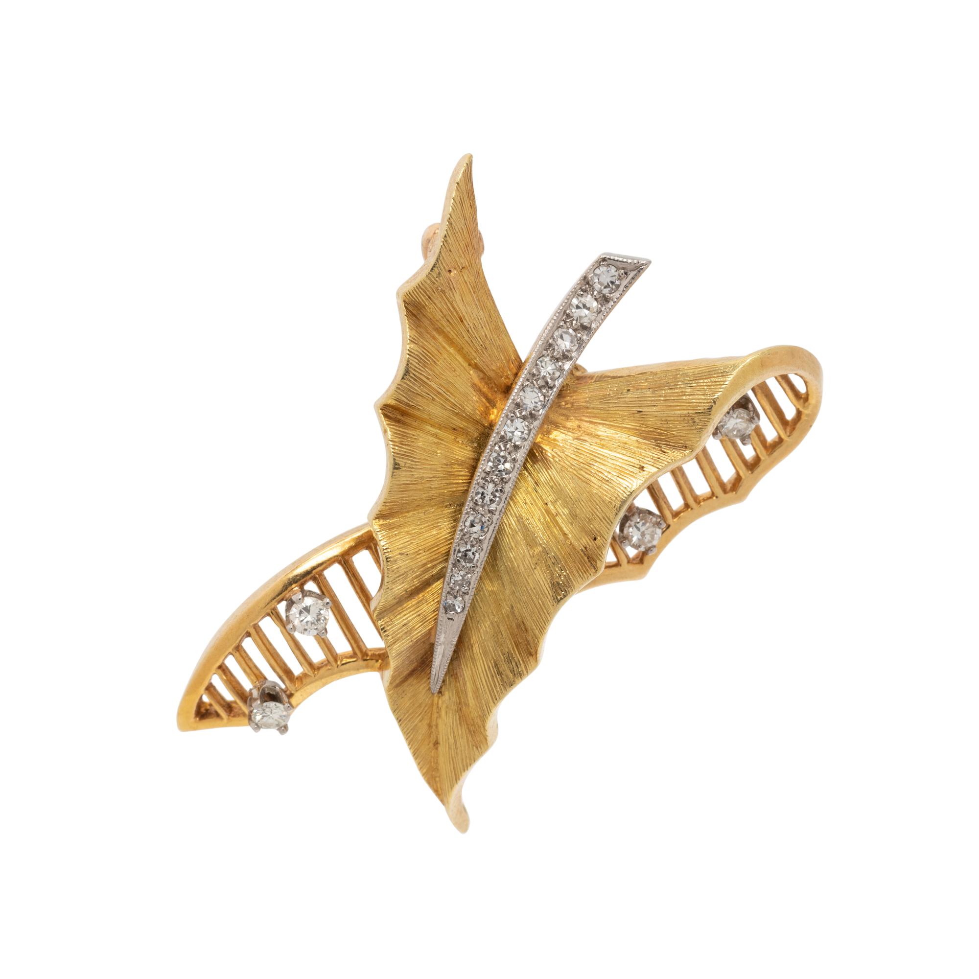 BICOLOR GOLD AND DIAMOND LEAF PENDANT/BROOCH