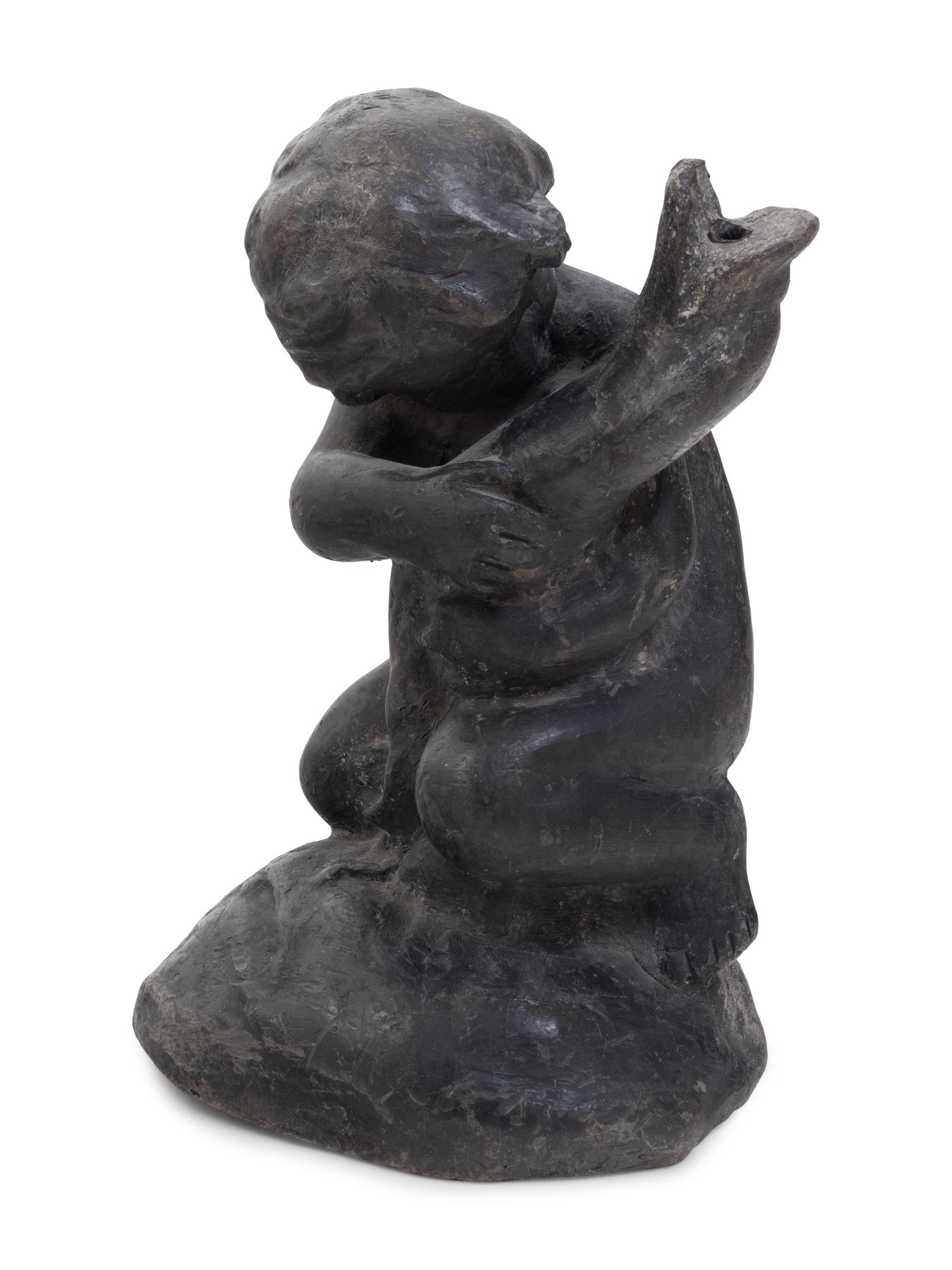 A Metal Garden Fountain Figural Group
