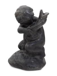 A Metal Garden Fountain Figural Group