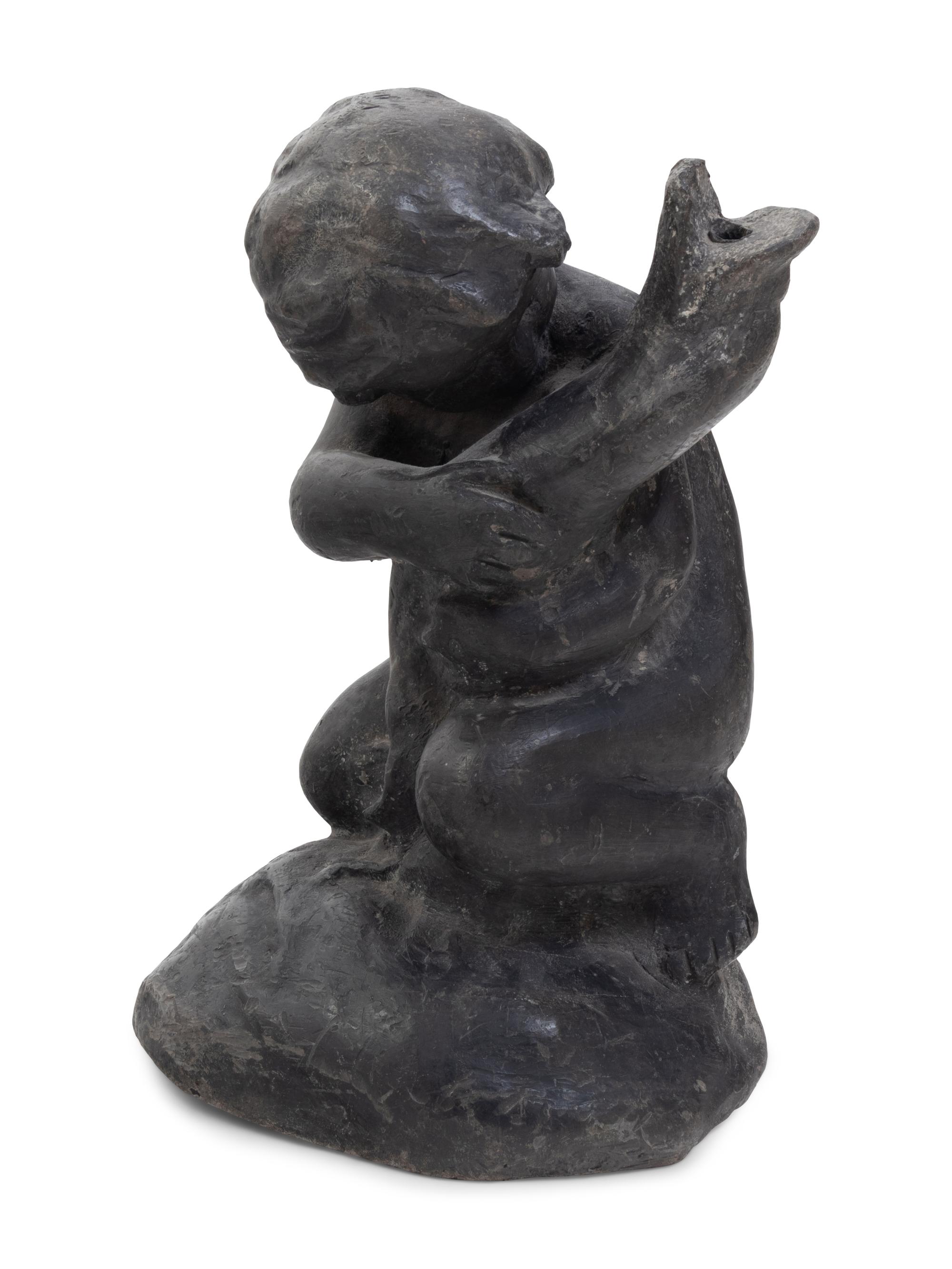 A Metal Garden Fountain Figural Group