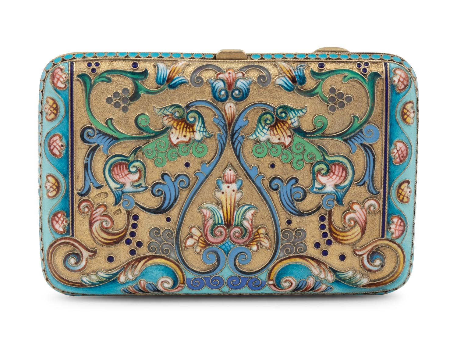 A Russian Shaded Enamel Silver-Gilt Cigarette Case