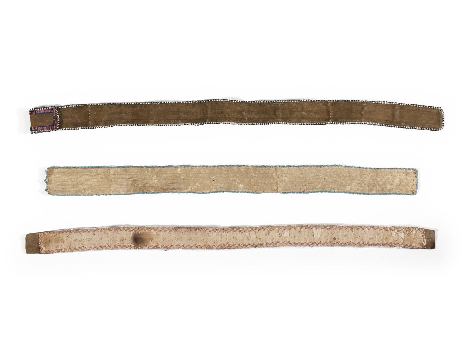 Plains Beaded Hide Strips and Athapaskan Quilled Hide Strip