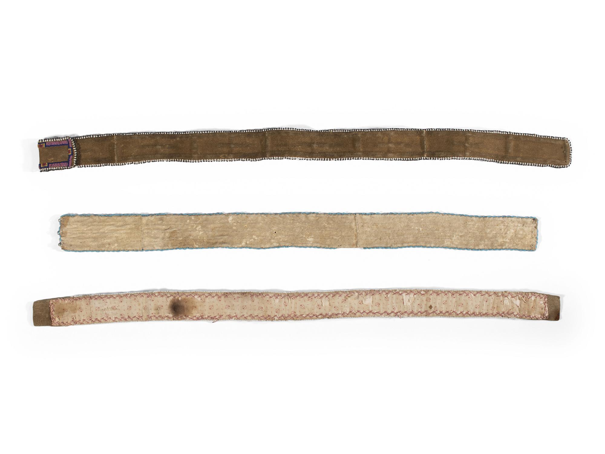 Plains Beaded Hide Strips and Athapaskan Quilled Hide Strip