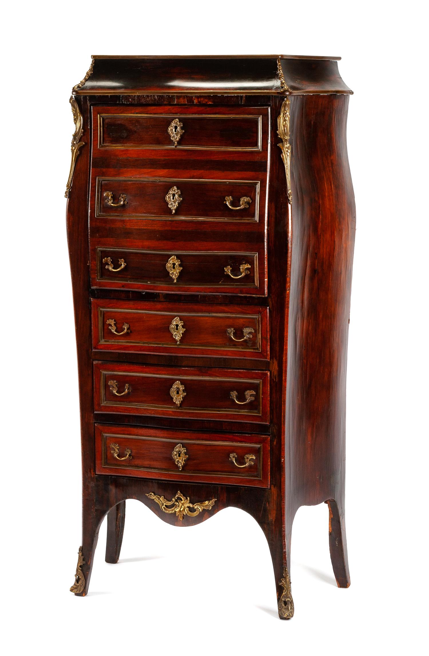 A French Gilt Bronze Mounted Rosewood Secretaire a Abattant Height 46 1/2 x width 26 x depth 20 inches. — 19TH CENTURY