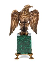 A Gilt Bronze and Malachite Figure of an Eagle
