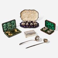 An assembled group of George III, Victorian, and George V sterling silver tablewares Various makers, London, Sheffield, and Birmingham, various dates ranging from 1783 to 1932
