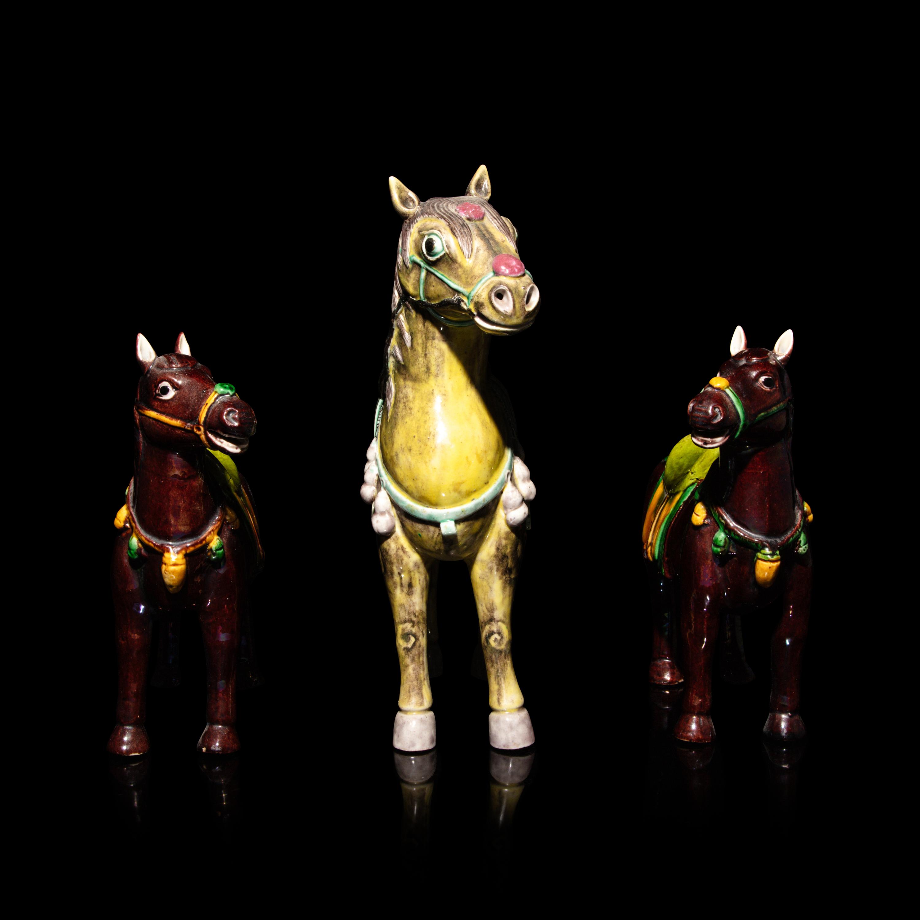 Three Chinese Enameled Porcelain Horses