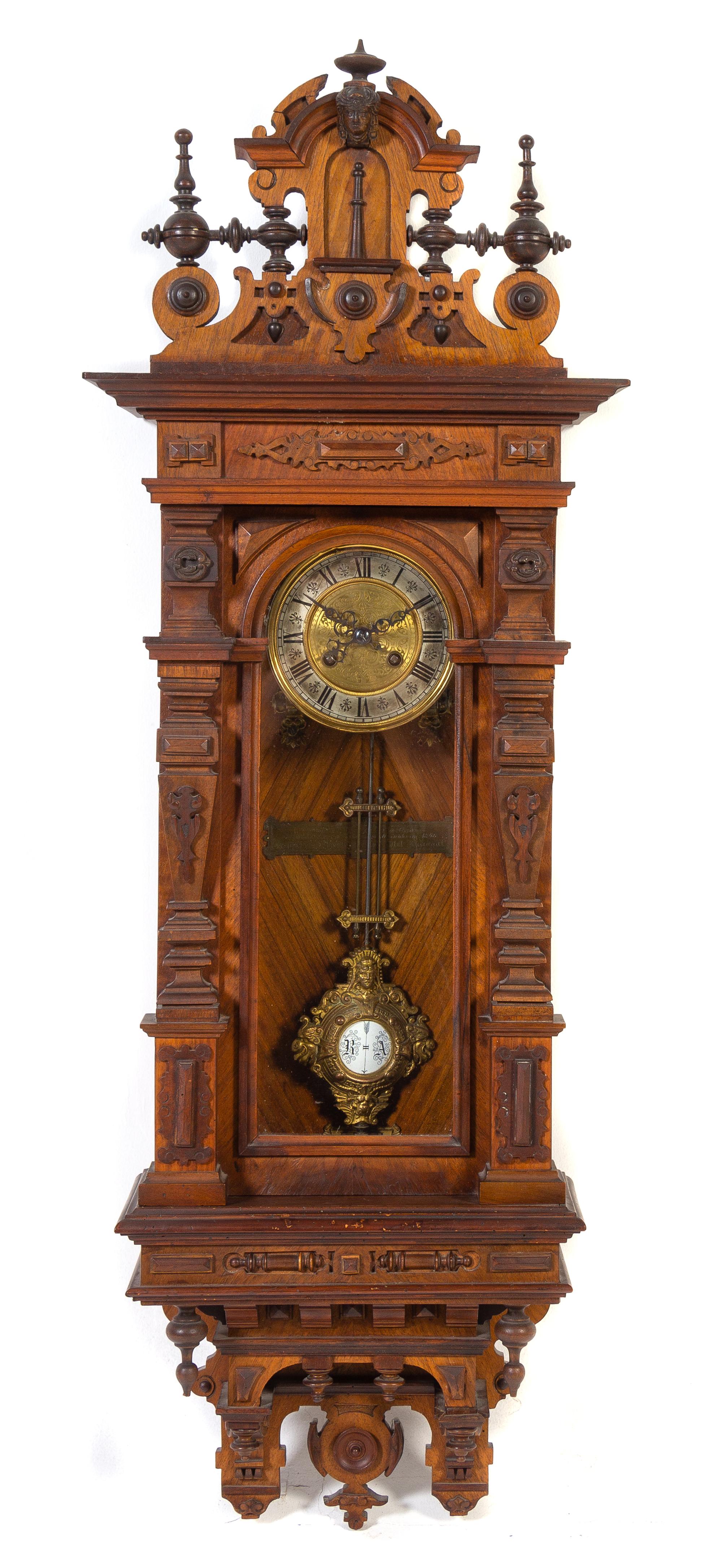 A German Walnut Regulator Clock Height 35 1/2 inches. — LENZKIRCHER, 19TH CENTURY