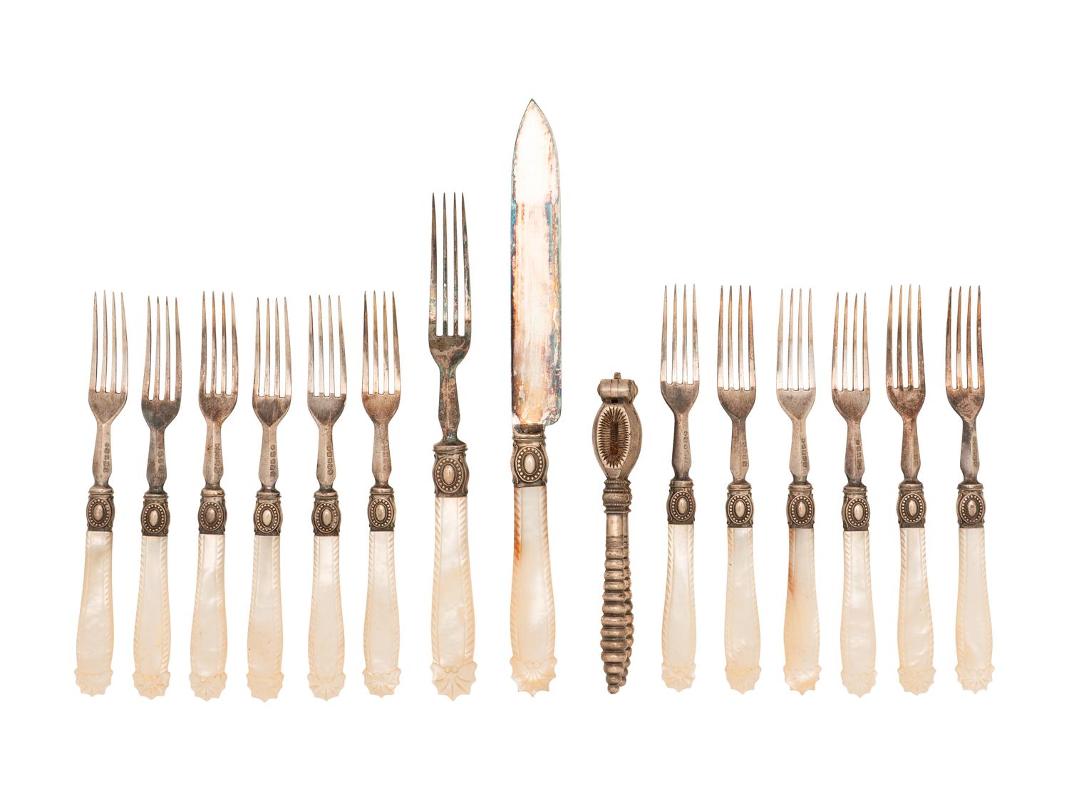 An English Cased Silver-Plate and Mother-of-Pearl Dessert Service