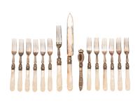 An English Cased Silver-Plate and Mother-of-Pearl Dessert Service